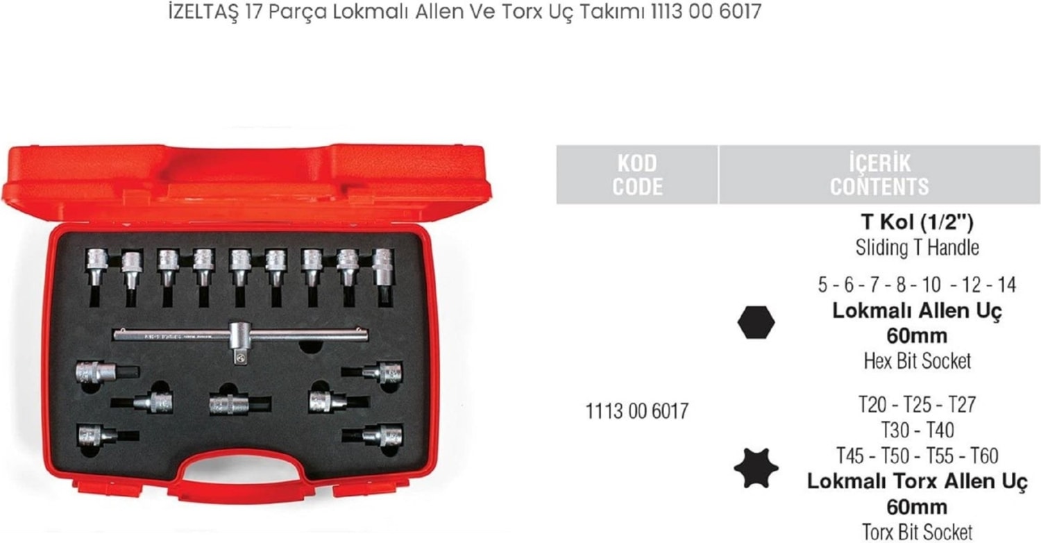Lokmalı Allen Uç ve Star Torx Uç Takımı 1 2” 17 Parça 1113 00 6017