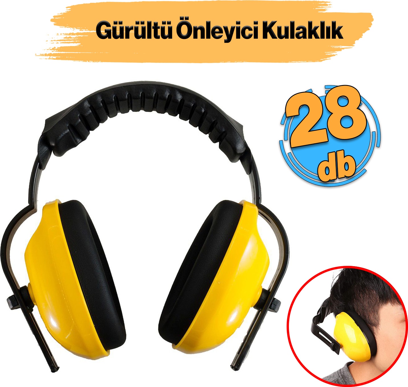 Manşonlu Kulaklık Sarı Siyah Gürültü Önleme 28 Db Ses Koruma Kulak Işitme Koruyucu EN:352-1:2020