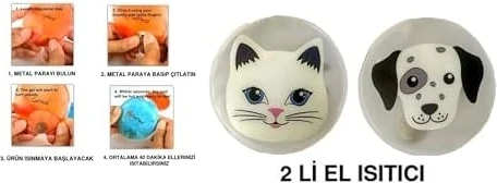 Bosphorus Homi Kedi ve Köpekli Cep Sobası,el Isıtıcı,2 Adet Sıcak Su Torbası Pvc 9cm