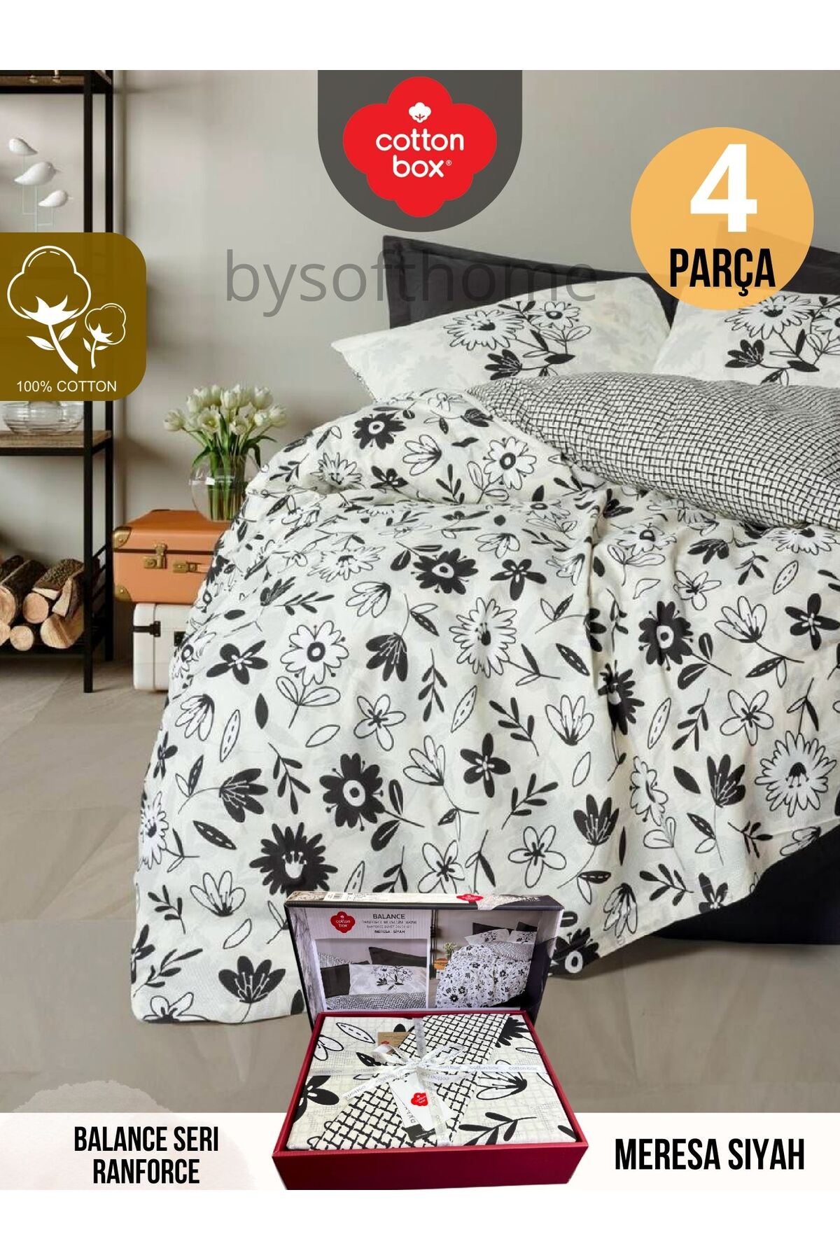 MERESSA SIYAH BALANCE SERI Ranforce Çift Kişilik Nevresim Takımı %100 Pamuk