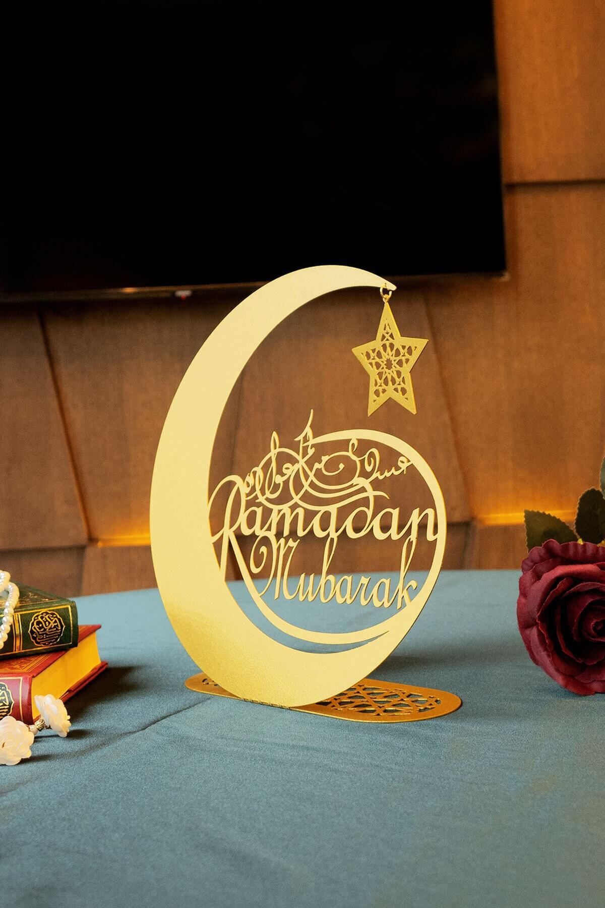 Ramadan Mubarak Yazılı Metal Masaüstü Dekor - Ramazan Ev Dekorasyon - Wamh118