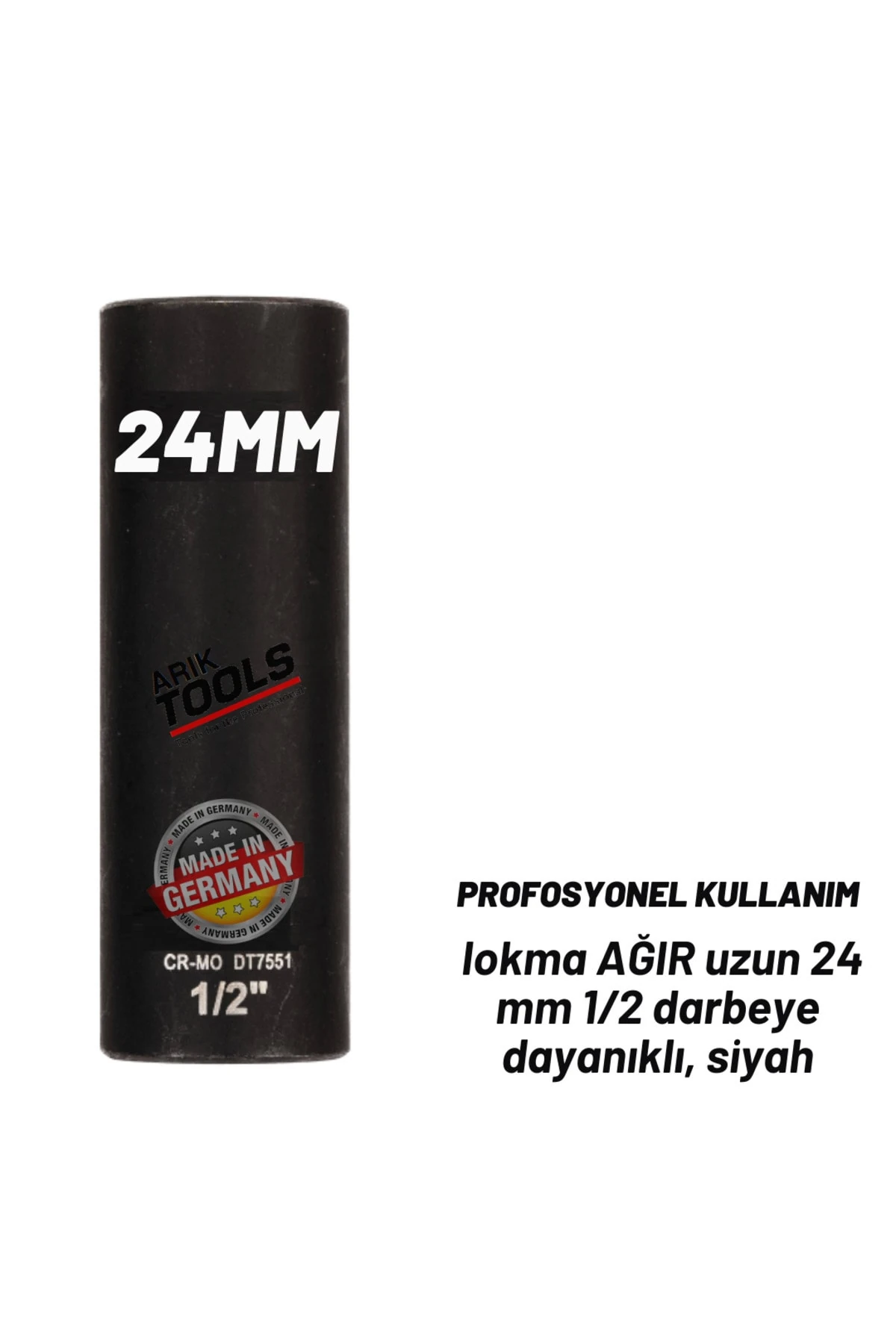 lokma AĞIR uzun 24 mm 1/2 darbeye dayanıklı, siyah