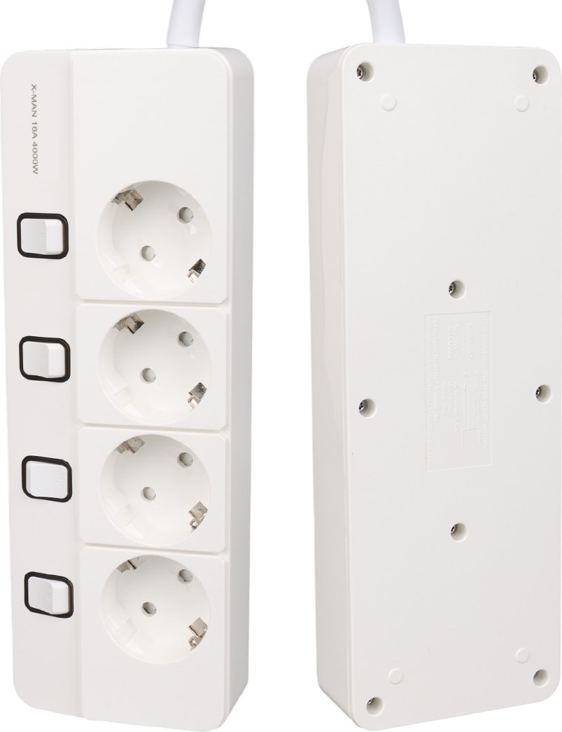 Yamatik X-Man Akım Korumalı Grup Priz 4’lü Ayrı Anahtarlı 1.5 Metre Kablolu 4000w 16 Amper Çocuk Korumalı Elektronik Ürünlerde Tam Koruma Termal Koruma Sigortalı Topraklı
