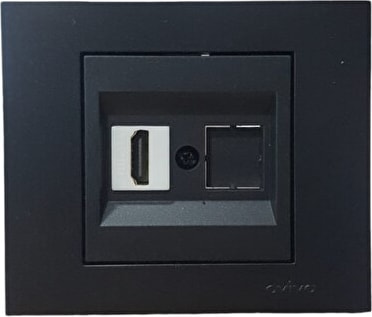 OVİVO GRANO METALİK SİYAH HDMI PRİZ(ÜRÜN ÇERÇEVESİZDİR)