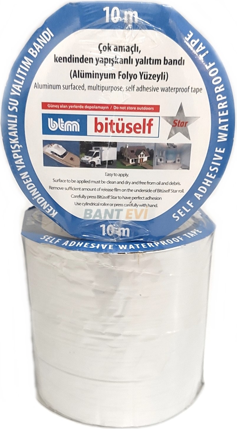 Ziftli Bitüself Su Yalıtımı Bandı 5cmx10mt Alüminyum Kaplı Alubütil Bitüm Araç ve Çatı izolasyon Bant