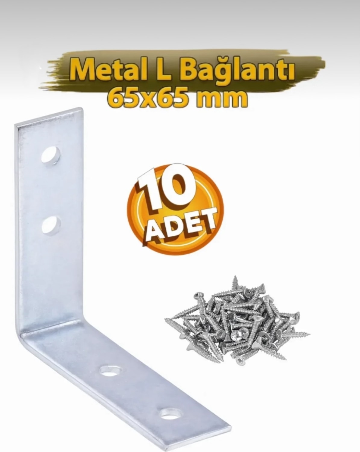 Mobilya Köşe Bağlantı Sabitleme L Demir Deprem Dolap Duvar Birleştirme Gönye 65X65 mm (10 Adet)