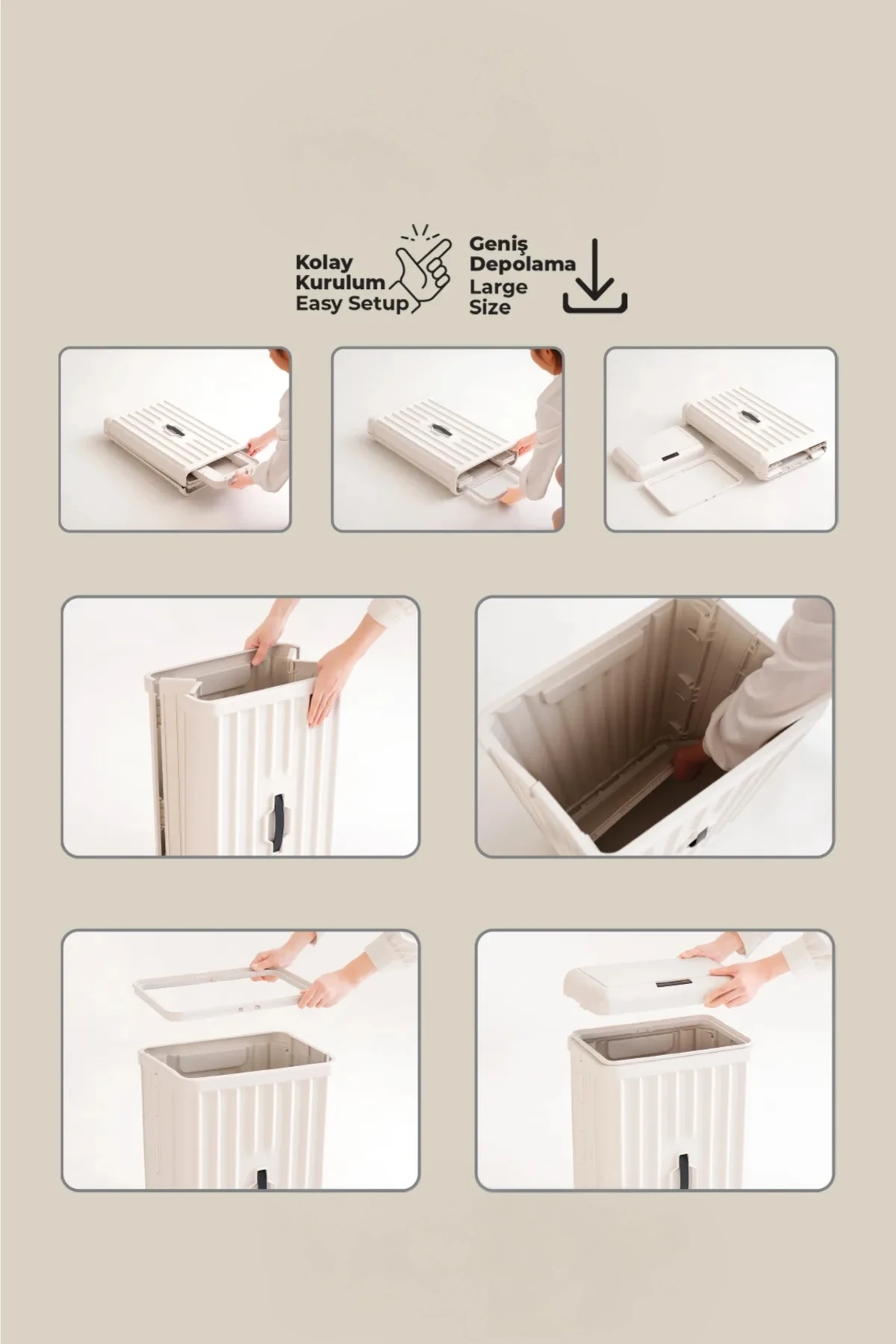 Sensörlü Dekoratif Katlanabilir Plastik Çöp Kovası, 50 lt