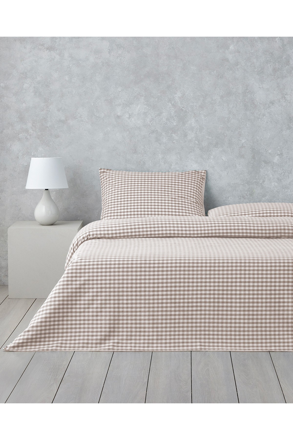 Clouded Grid İpliği Boyalı Çift Kişilik Nevresim Takımı 200x220 cm Bej
