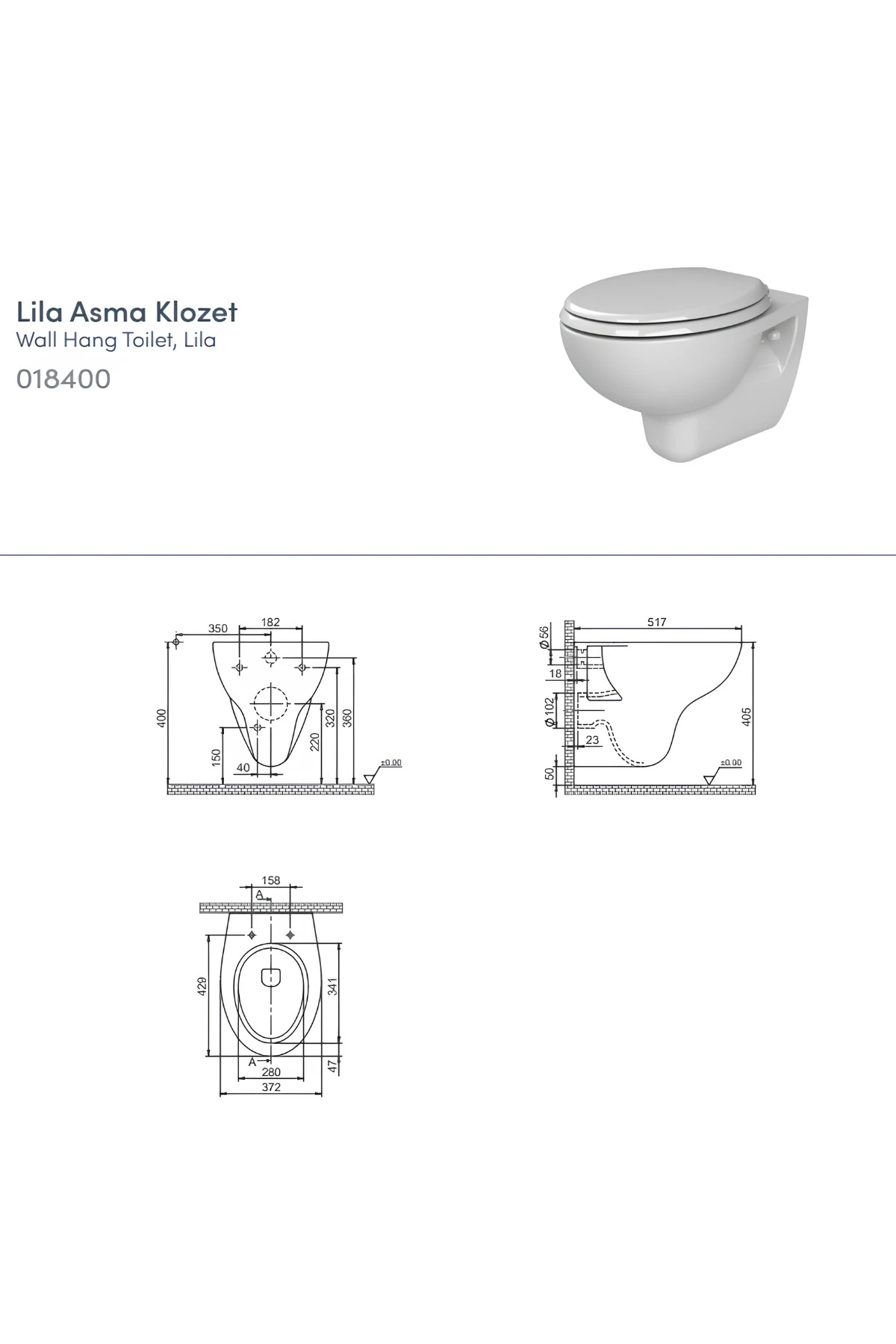 Lila Kanallı Asma Klozet ,Lila Yavaş Kapanan Kapak