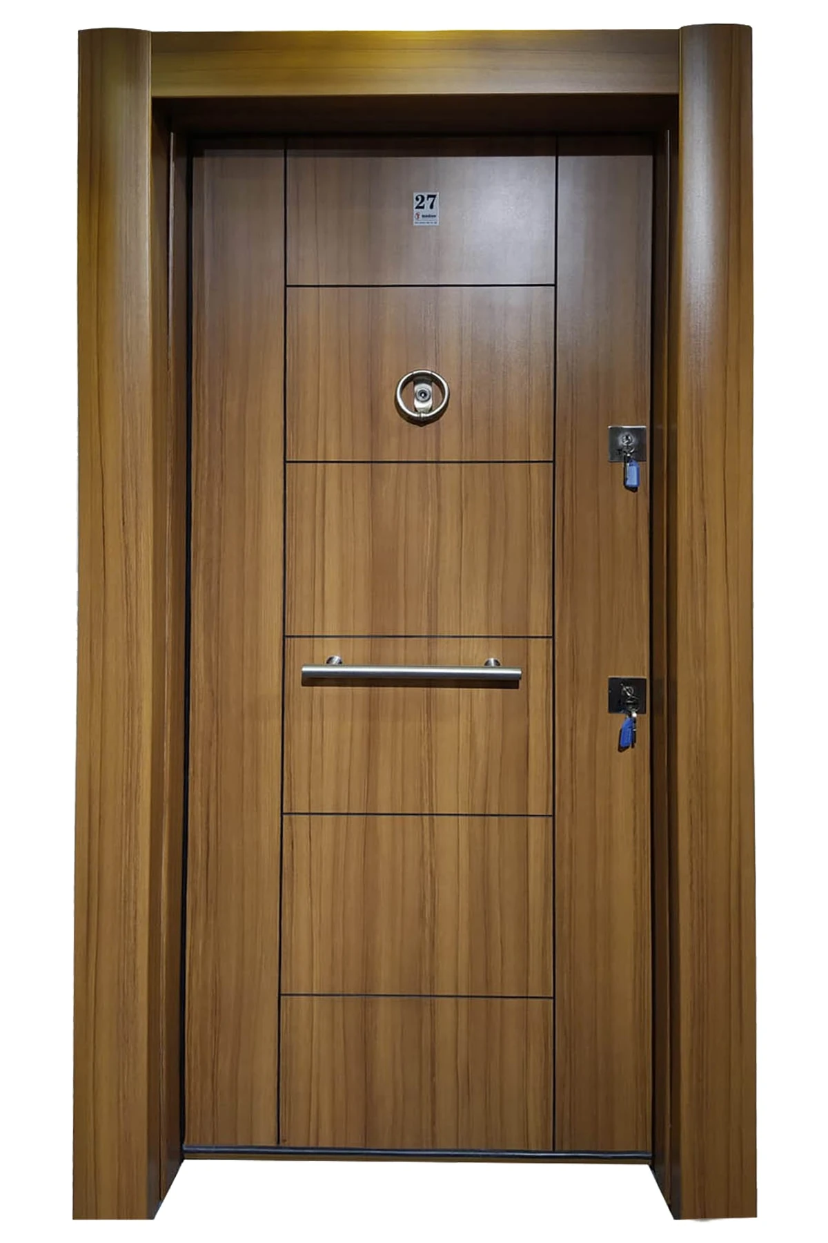 Çelik Kapı Ahşap Kaplama Tırnaklı Kale Kilitli Çelik Kapı Daire Kapısı Sağ Açılım