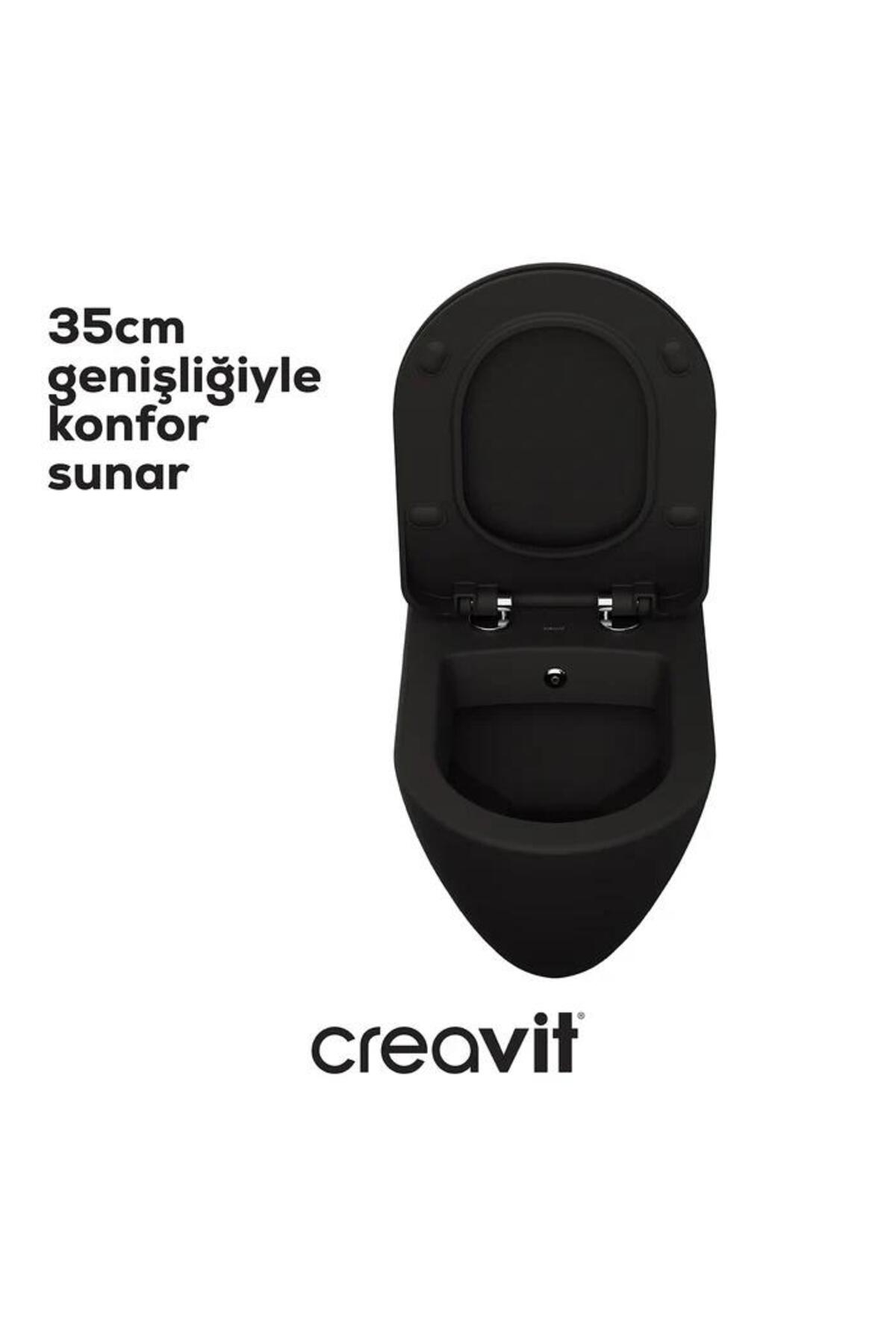 Terra Mat Siyah Asma Klozet + Duroplast Yavaş Kapanır Kapak + VitrA Siyah Gömme Rezervuar Se