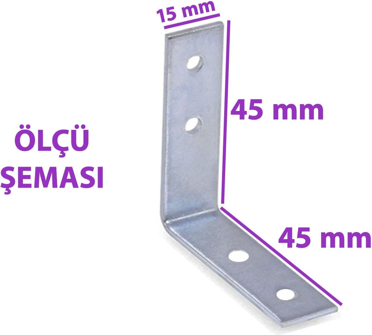 12 Adet Mobilya Eşya Dolap Duvar Sabitleyici Köşe Bağlantı L Demir Gönye Deprem Güvenliği 45 x 45 x 15 mm
