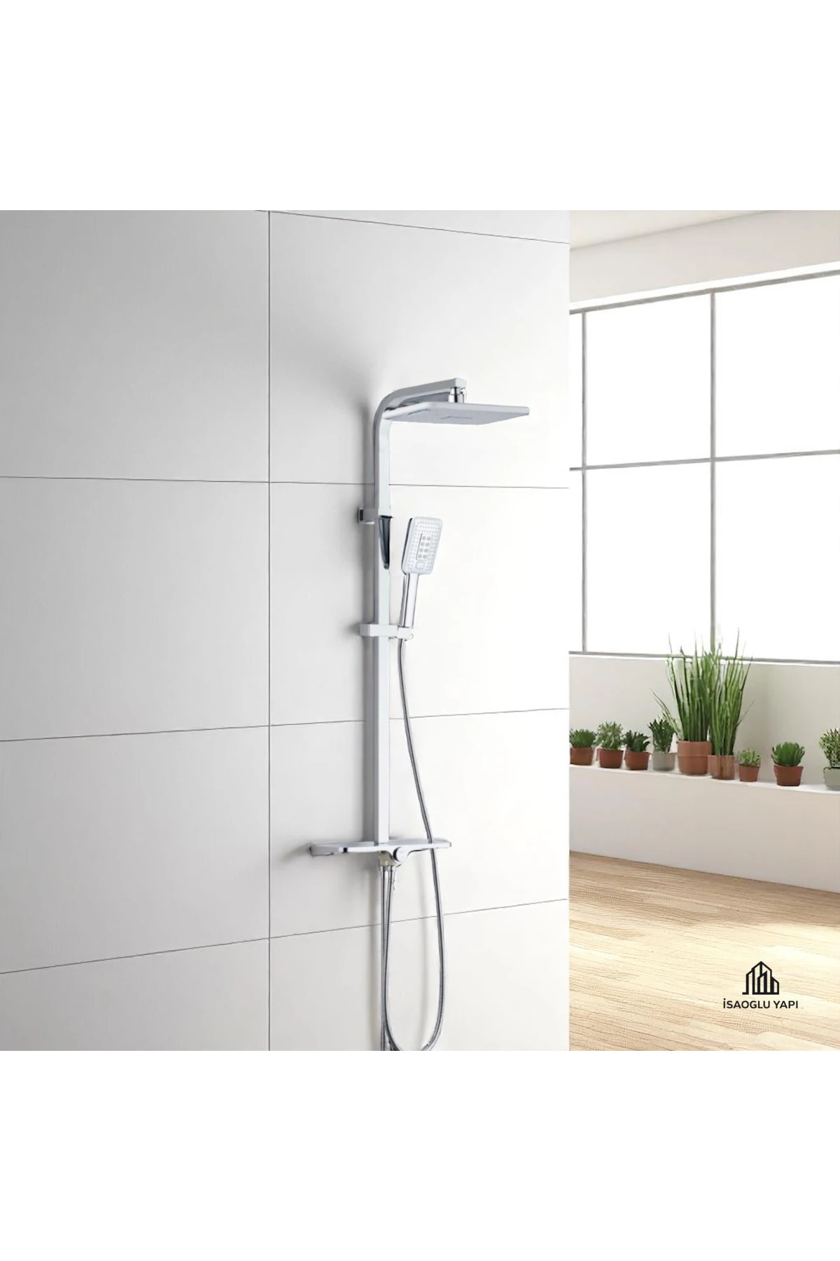 Banyo Duş Sistemi Tepe Yağmurlamalı Kare Borulu Kare Tasarım Premium Duş Başlığı