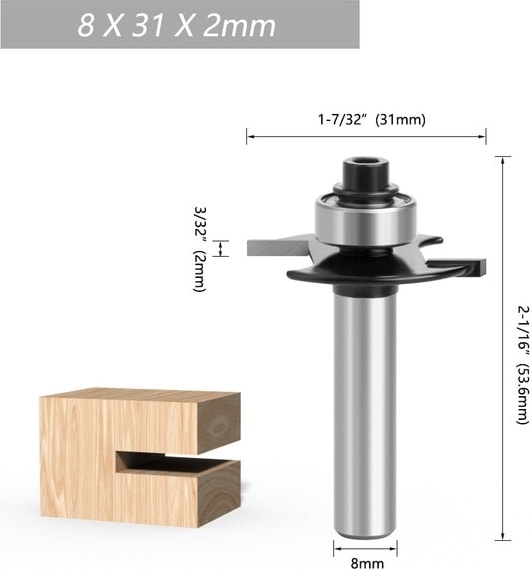 8X31X2 1 Adet 8mm Shank T-Yerleştirme Bisküvi Ortak Yuvası Kesici Birleştirme Planya Yönlendirici Bit Rulman ile Freze Kesicisi Ağaç Işleme Için (Yurt Dışından)