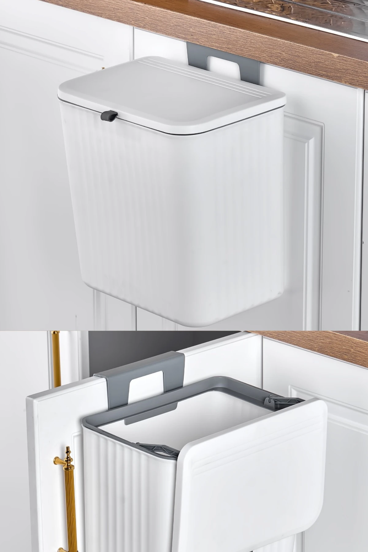 Mutfak Tezgah Üstü Dolap Askılı Kapaklı 15 Lt Çöp Kovası Beyaz