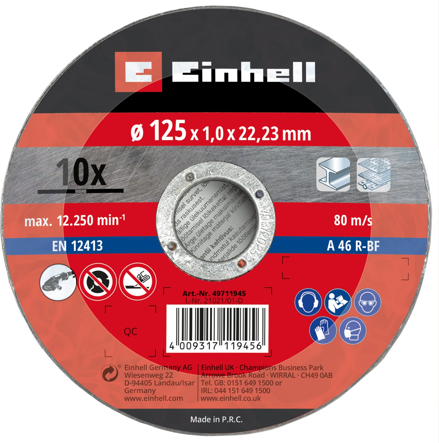 EİNHELL Metal Kesici Disk 125 x 1 x 22,23 mm 10 Adet - 49711945
