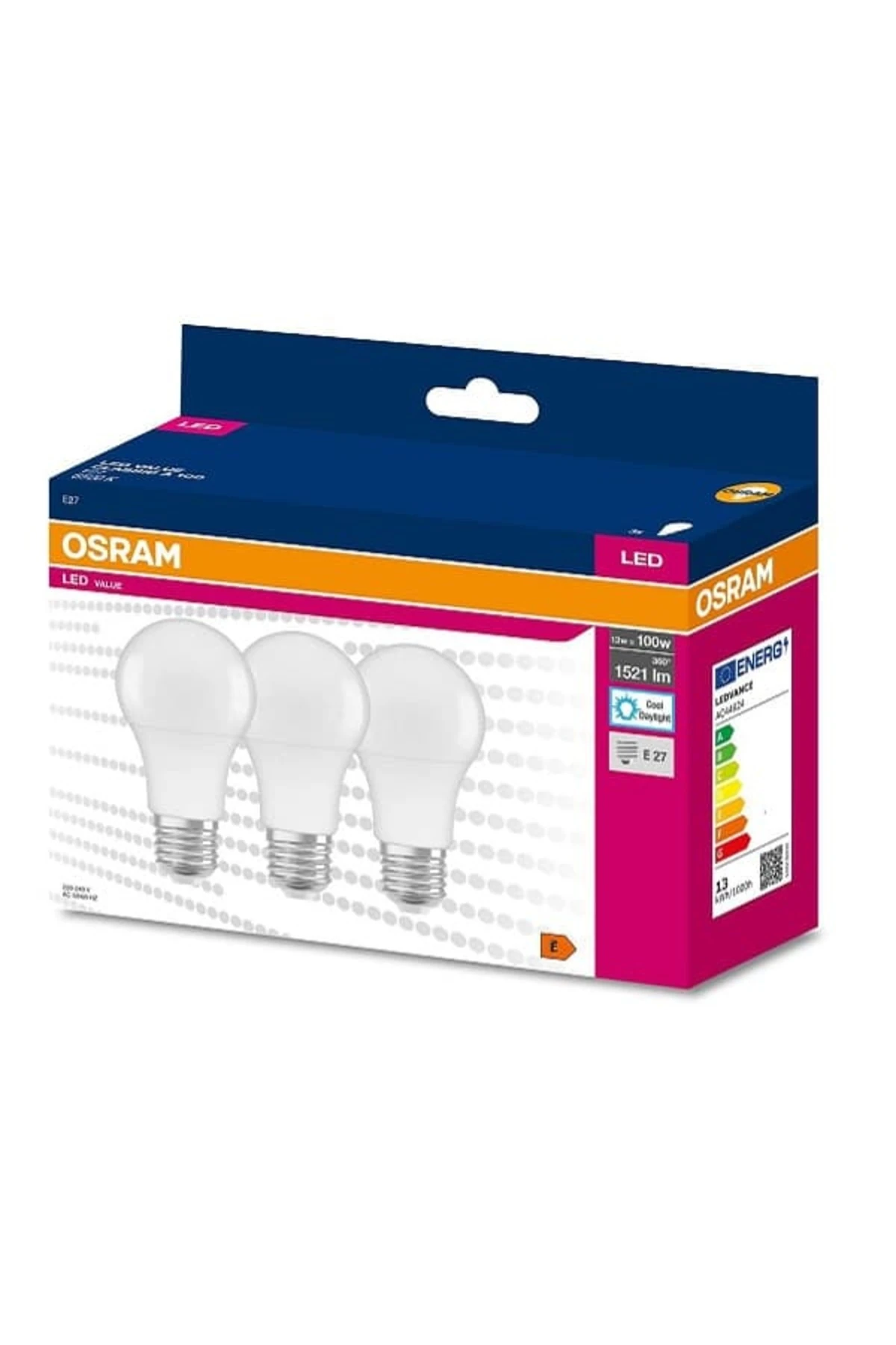 Led Ampul 1521 Lümen 13W E-27 6500K Beyaz 3 lü Paket