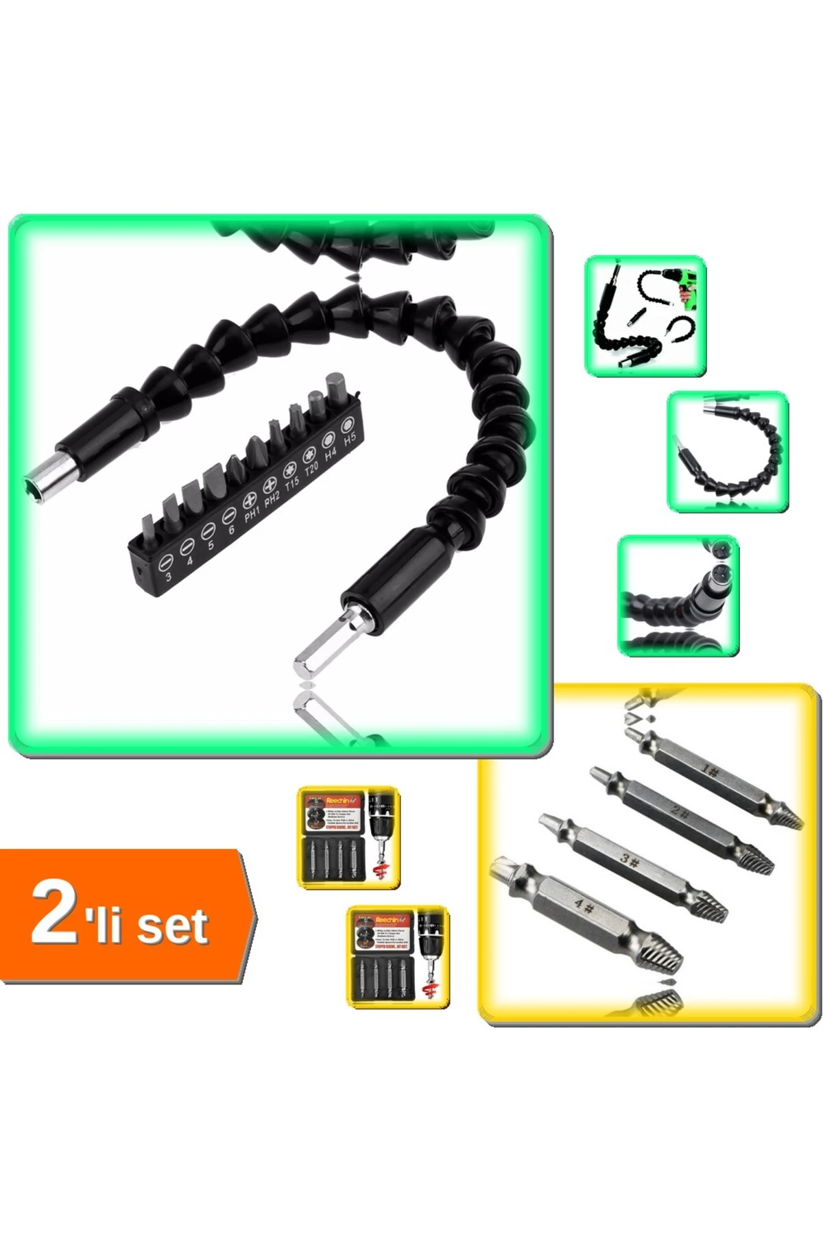 Bükülebilir Matkap Ucu + Hasar Görmüşş Vida Sökme Seti – Profesyonel Kiti Q9F8T1 (7Z)