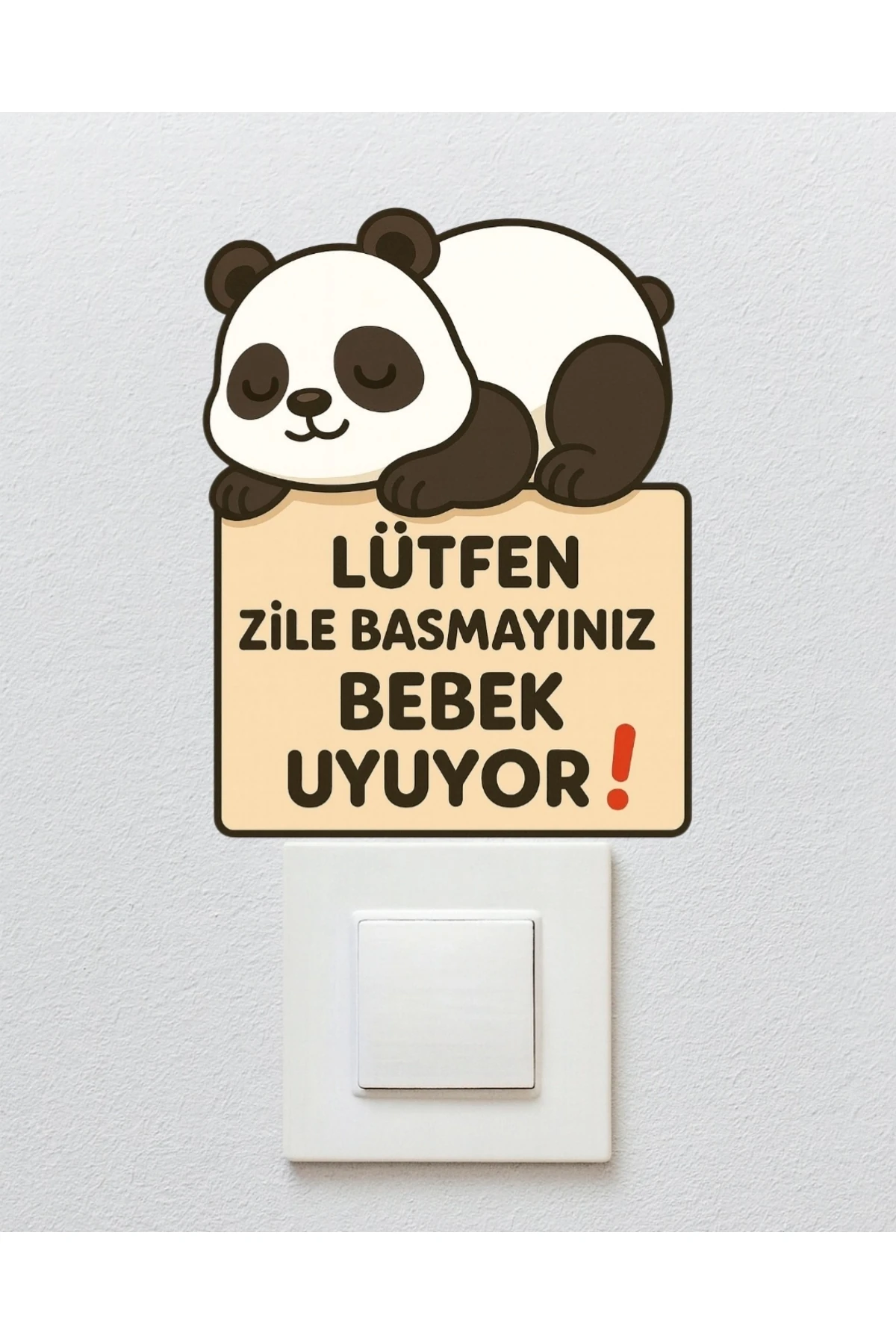 Priz Üstü Sricker - Zile Basmayın Bebek Uyuyor - Zil Üstü Sticker - Panda Duvar Sticker