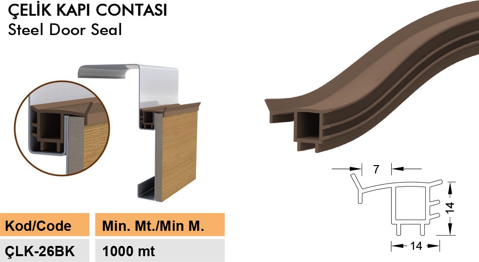 Çelik Kapı Contası Fitili 6 Metre Siyah Çelik Kapı Kasa Kanat Fitili Ürün KODU-ÇLK-26B