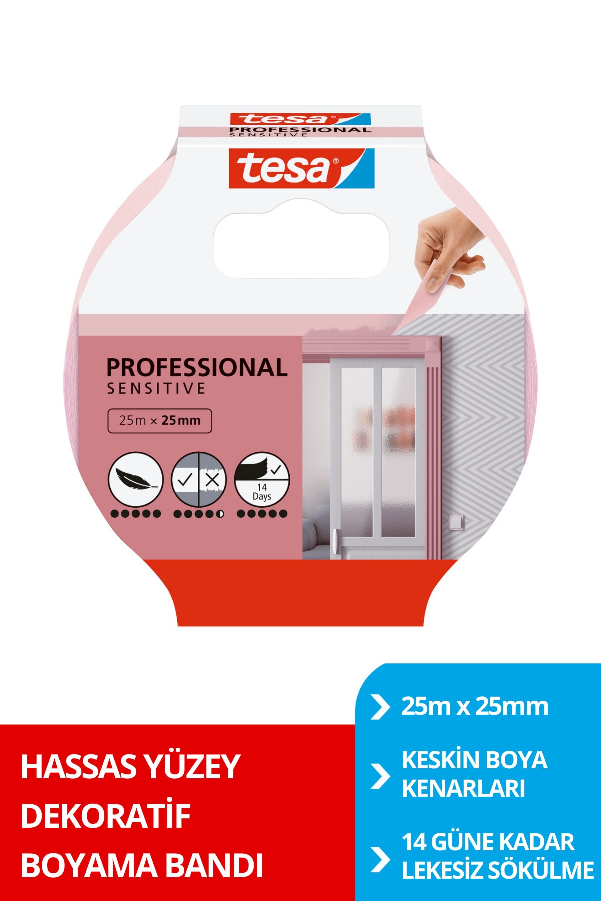 TESA Profesyonel Maskeleme Bandı, Hassas Yüzeyler Için, Keskin Kenar Boya Bandı, 25mx25mm