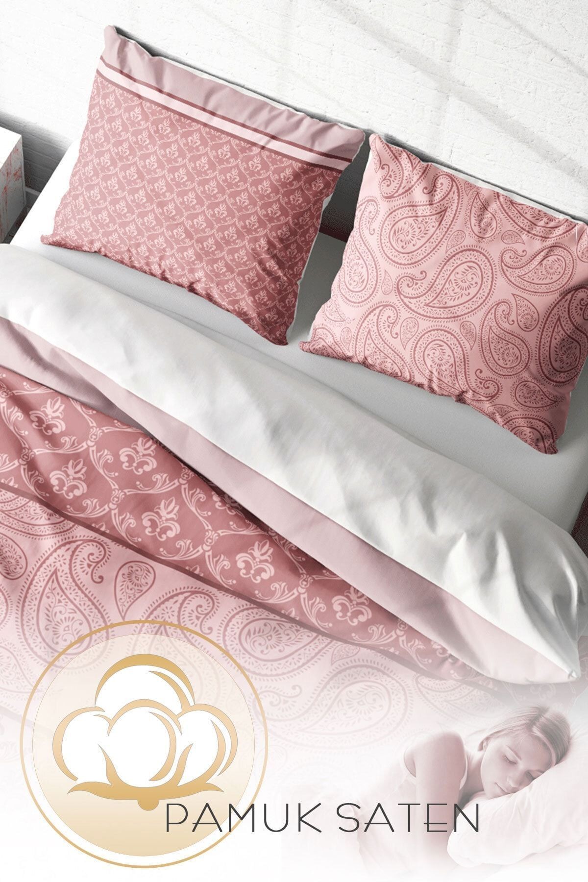 Pink Simurg 3d Pamuk Saten Çift Kişilik Nevresim Takımı