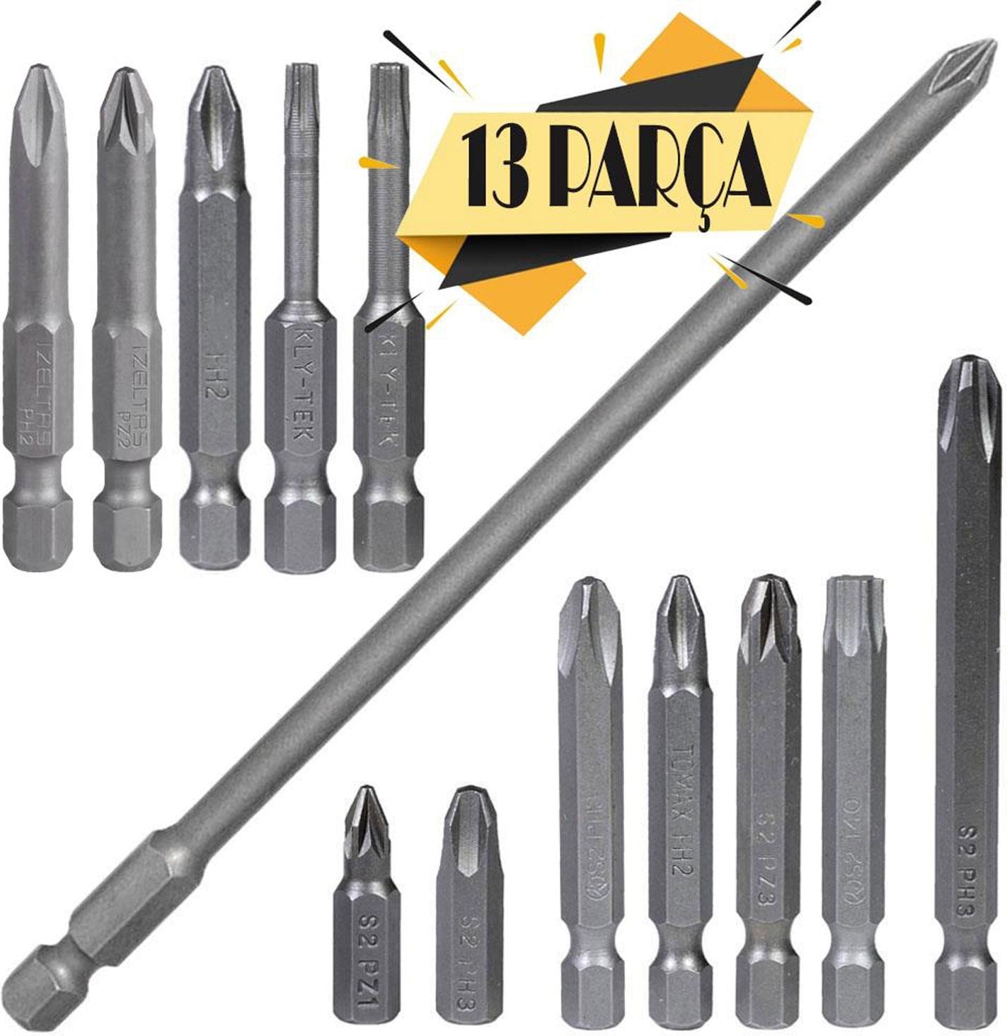 Izeltaş-Klytek Matkap Bits Uç Vidalama Ucu Düz Yıldız Torx Uç (13 Parça)