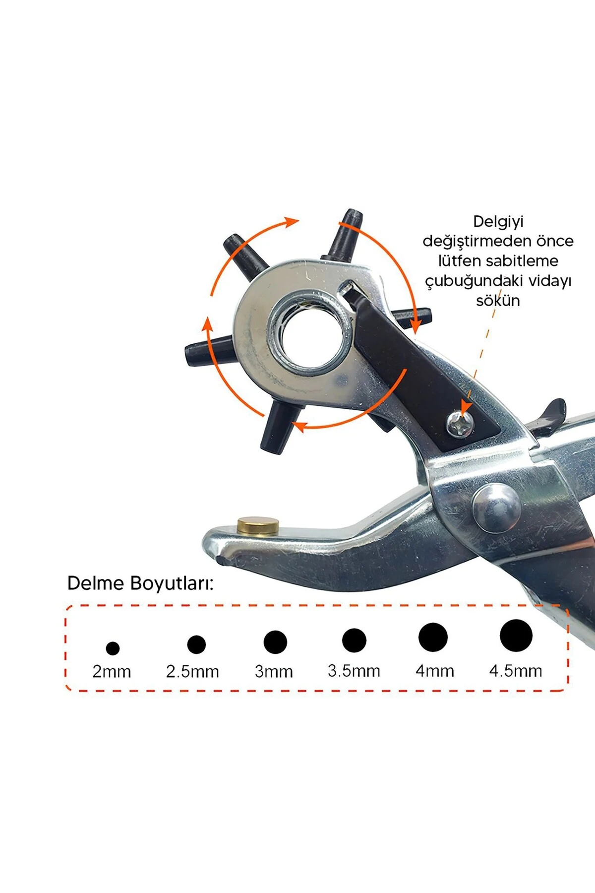 Kemer Deri Delme Pensesi Metal 2'li Set 6 Farklı Boyutta Delici Delik Açıcı Perçin Perçinleme