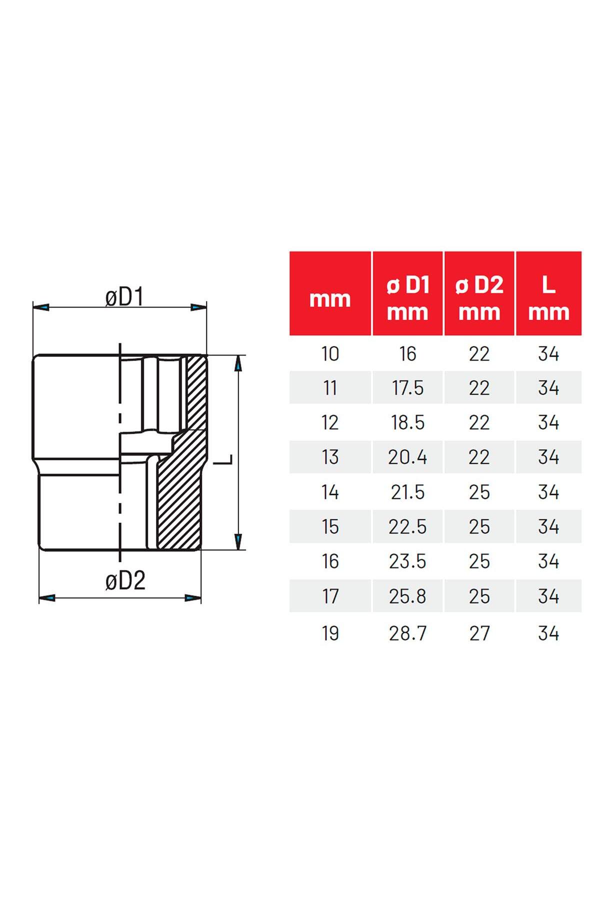 İZELTAŞ 1/2" Twist Lokma Seti Hasarlı Civata, Somun Sökme 10 Parça