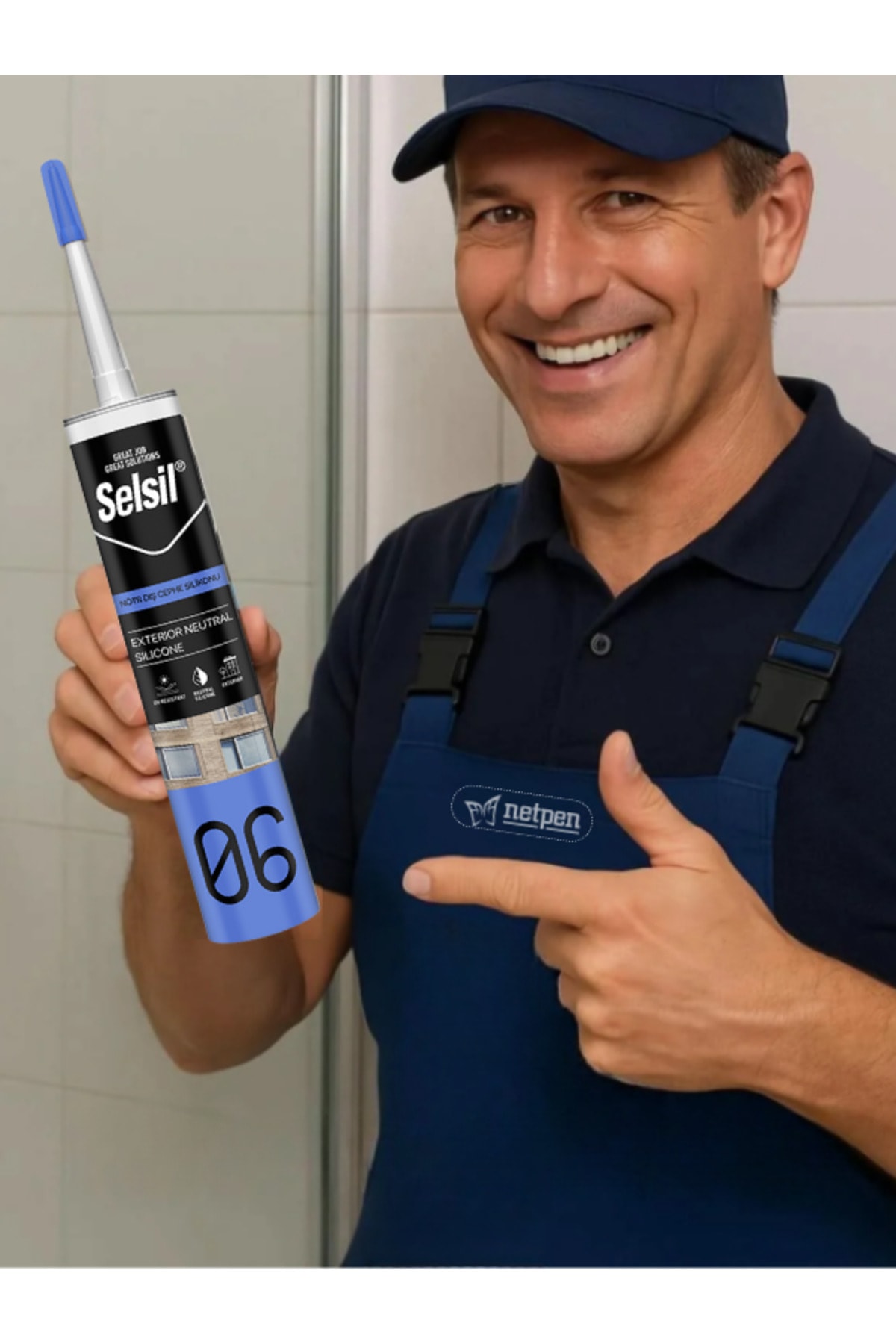 SELSİL Nötr Cephe Silikonu 300 Ml Şeffaf (10 Adet),Demir Tabanca