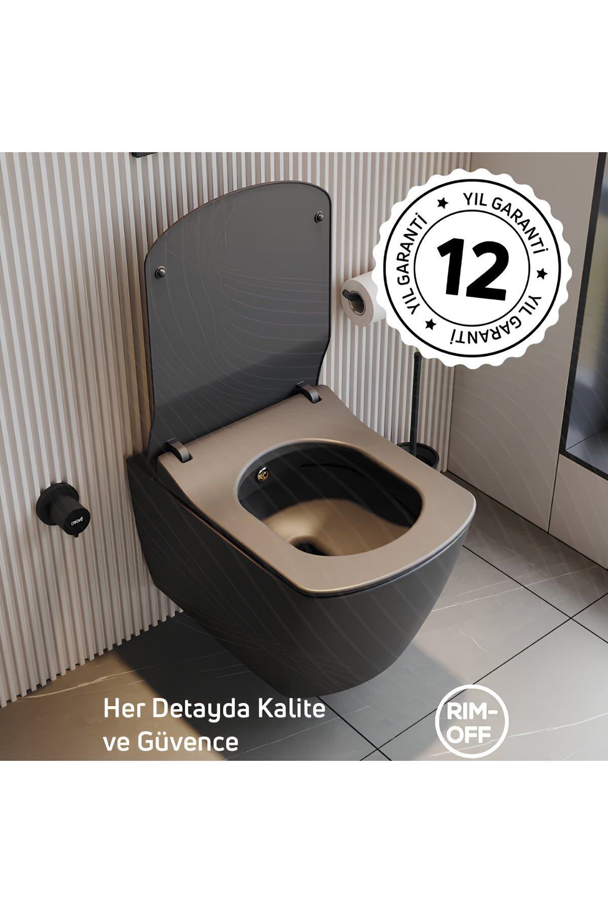 Elegant Mat Antrasit Kanalsız Asma Klozet EG321, Elegant Duroplast Yavaş Kapak