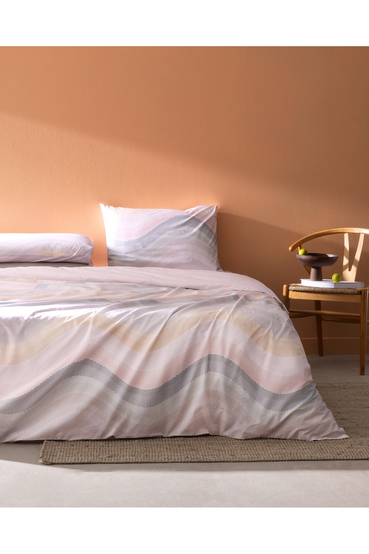 Suivre King Size %100 Pamuk Ranforce Baskılı Nevresim Takımı - Pudra