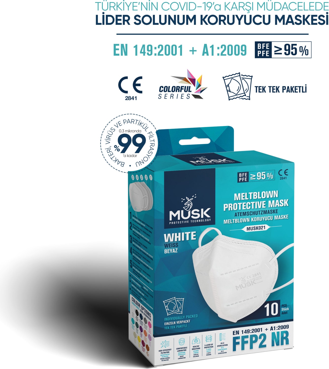 FFP2/N95 Maske Beyaz Renk 80 Adet