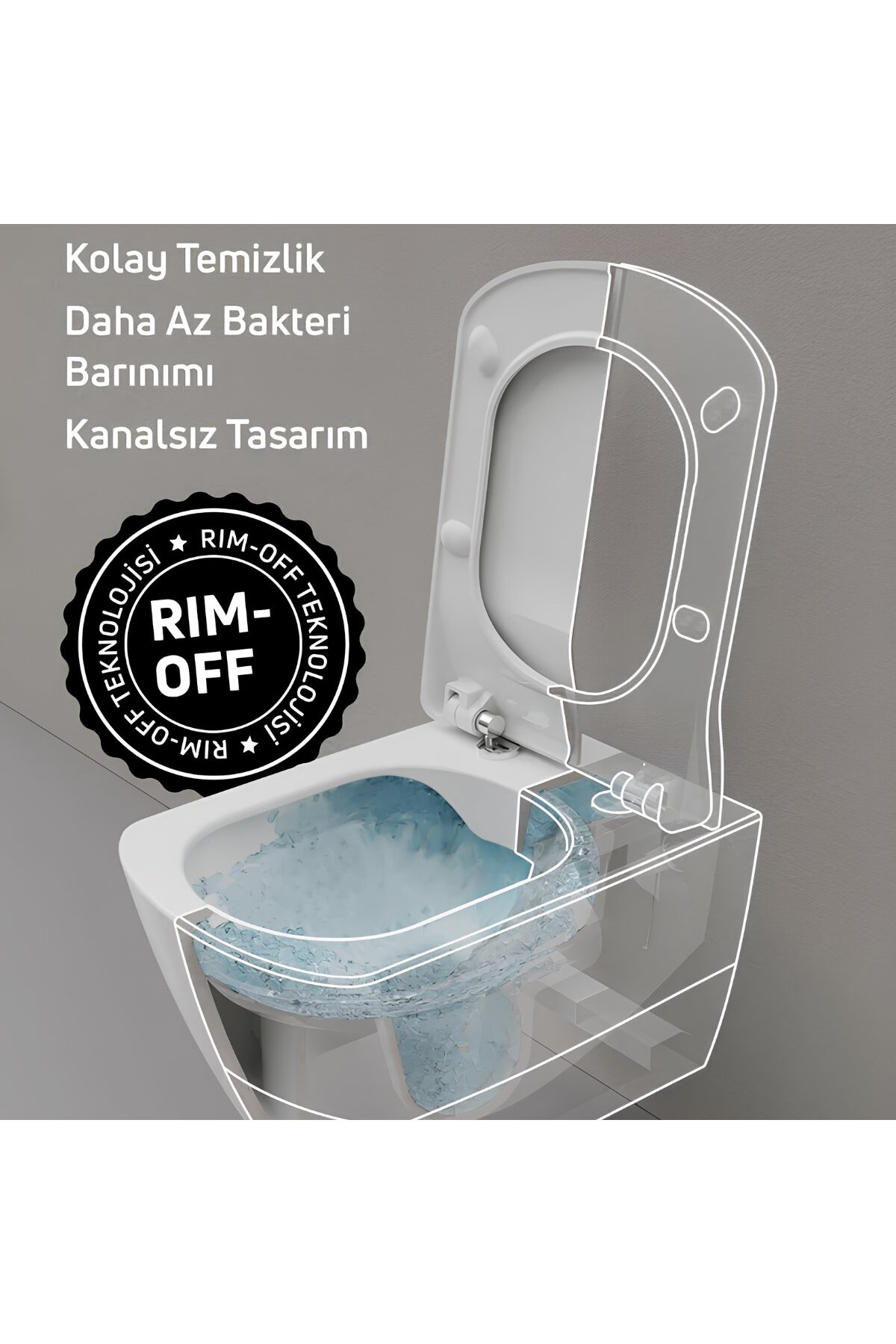 Elegant Mat Antrasit Kanalsız Asma Klozet EG321, Elegant Duroplast Yavaş Kapak