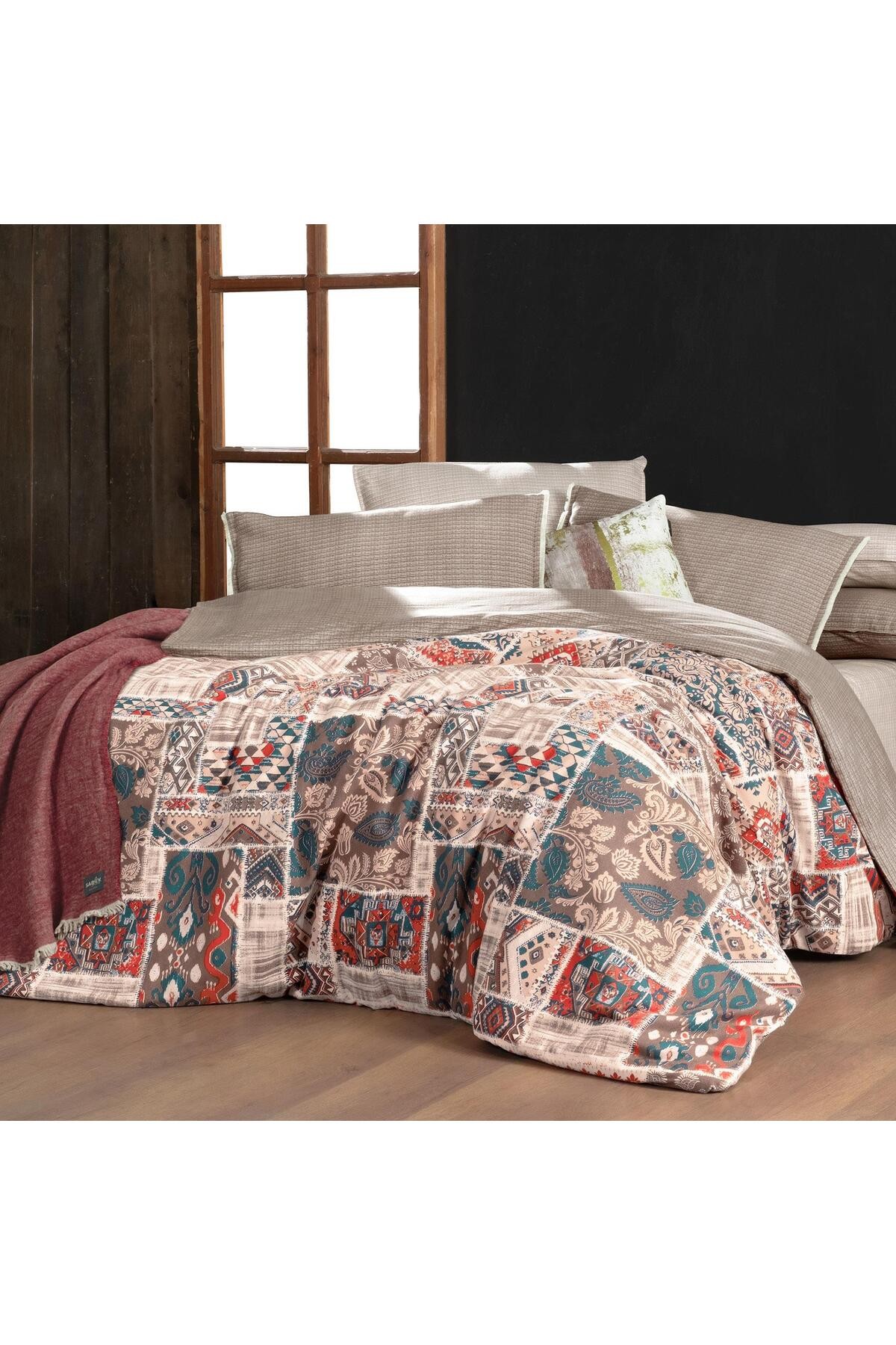Mavera King Size (Battal Boy) %100 Pamuk Flanel (Pazen) Nevresim Takımı Kahve