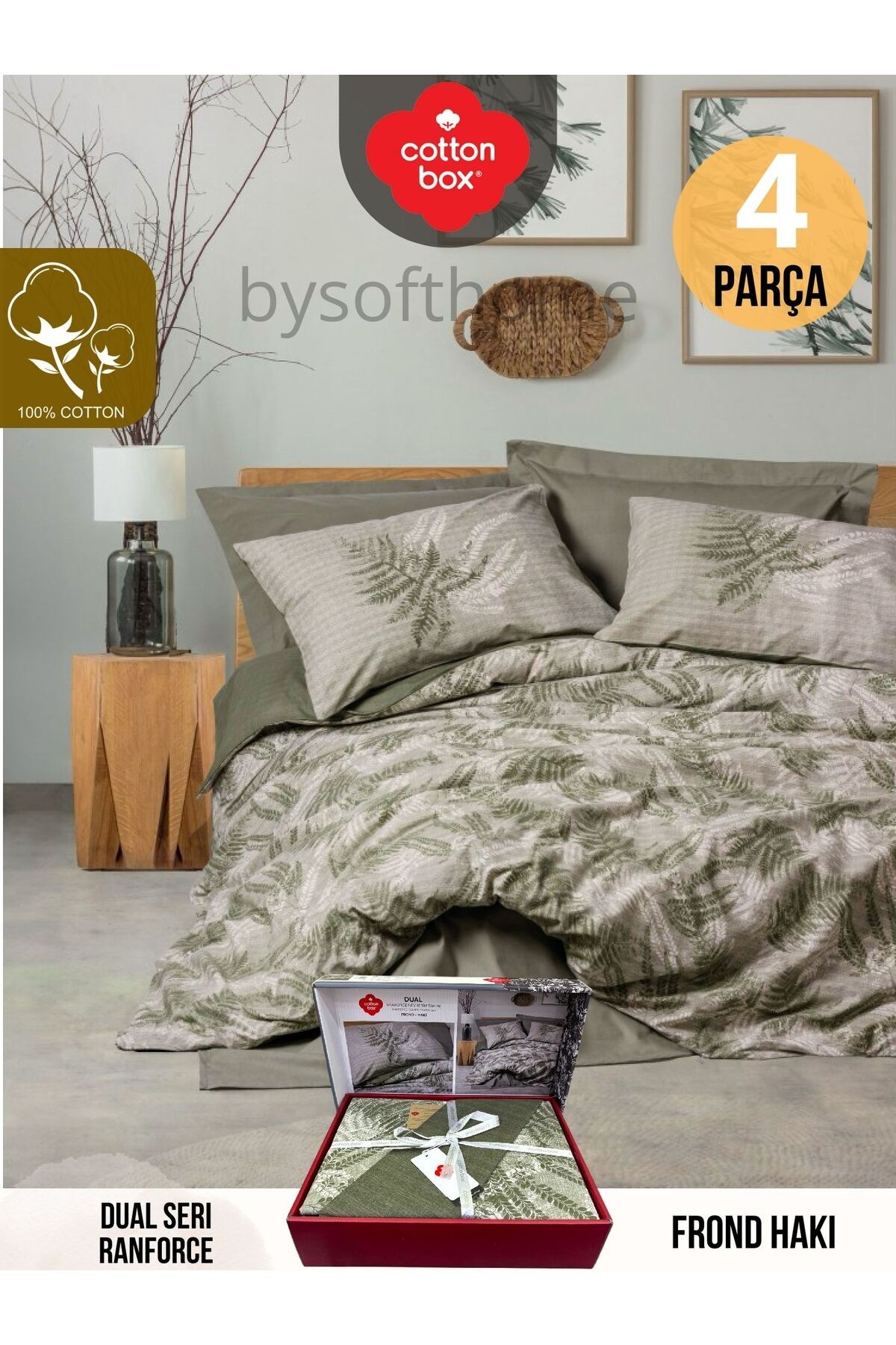 FROND HAKI DUAL SERI Ranforce Çift Kişilik Nevresim Takımı %100 Pamuk