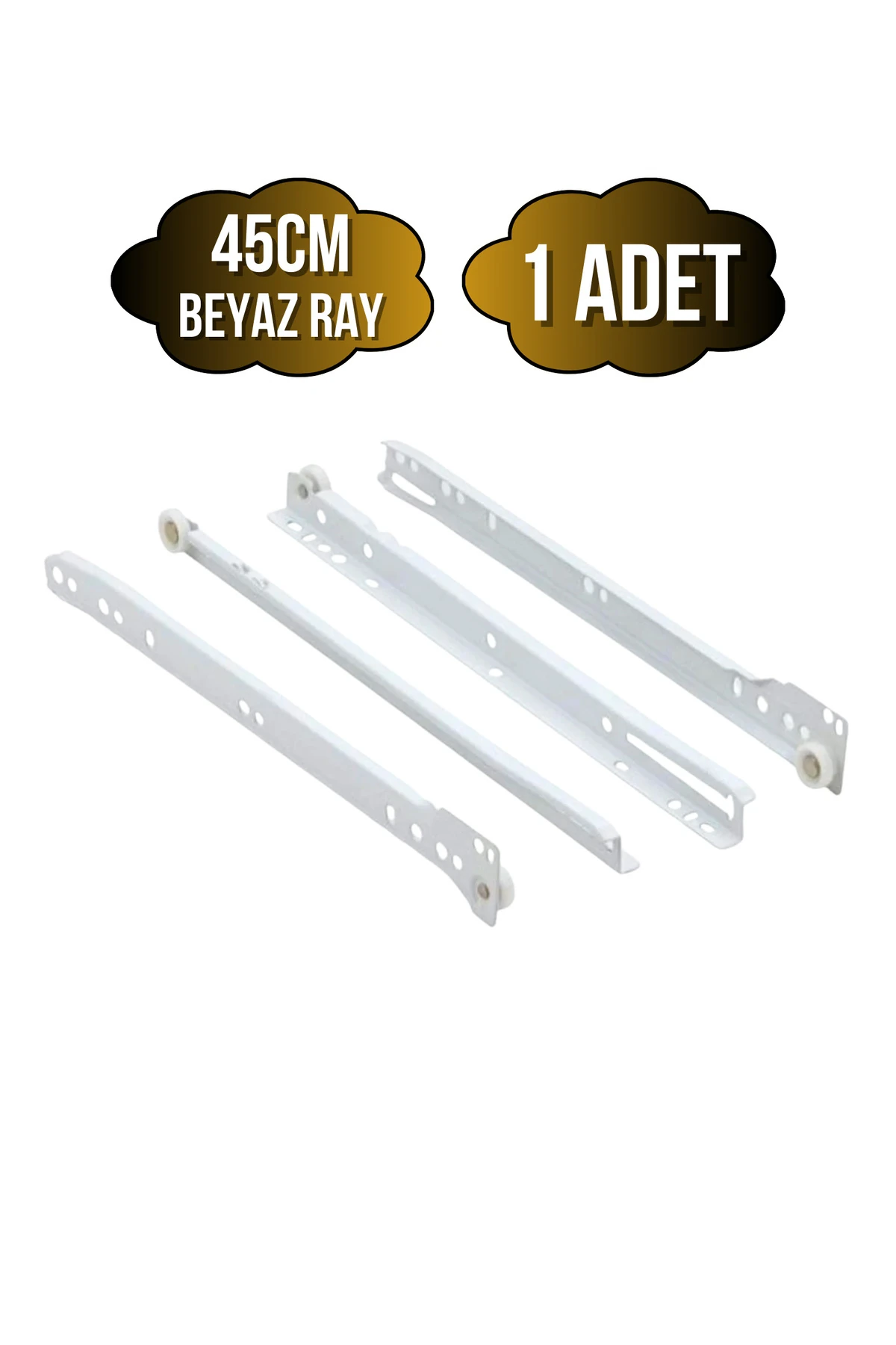 Beyaz Metal Çekmece Rayı Tekerlekli Mobilya Dolap Çekmece Rayı(BEYAZ)(45CM)(1 TAKIM)(METAL)