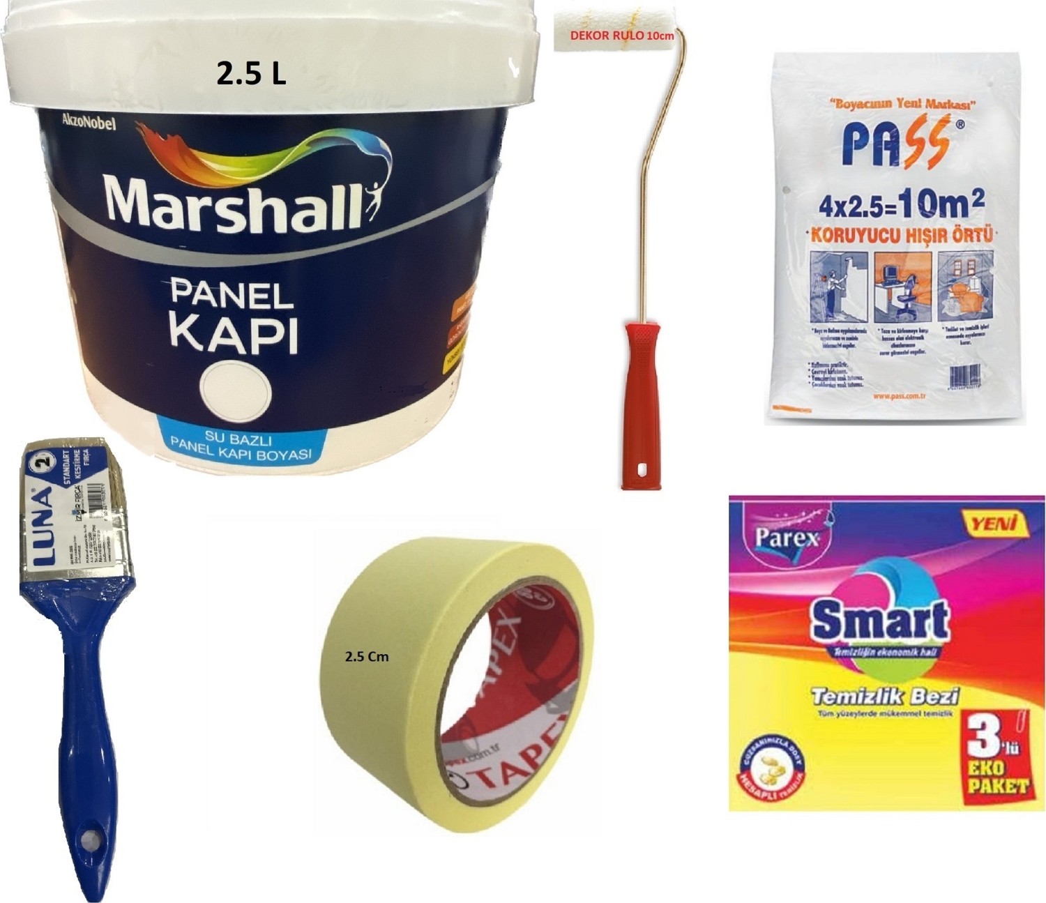 Su Bazlı Kokusuz Amerikan Panel Kapı Boyası Su Bazlı 2,5 Lt - 6 Parça Boyama Seti