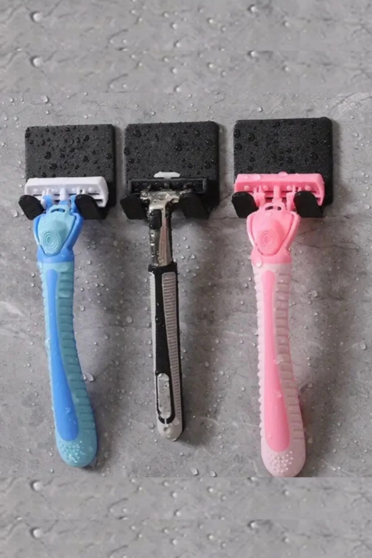 3'lü Permatik Tutucu - Yapışkanlı Banyo Düzenleyici - Jilet Tutucu Aparat - Çok amaçlı Banyo Askısı