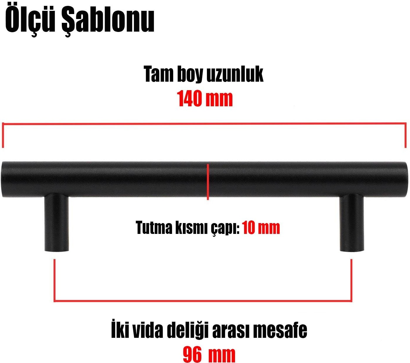 Gül Boylu (96 mm - 9.6 cm) Metal Mat Siyah Mobilya Mutfak Çekmece Dolap Dolabı Kapak Kulpu Kulbu Kulpları