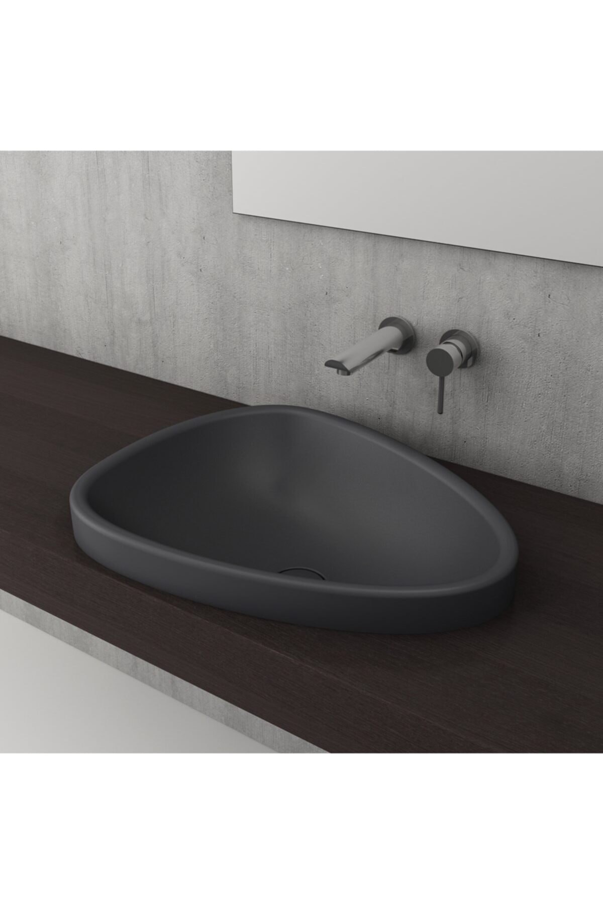 Banyoburda | Etna Mat Antrasit Tezgah Üstü Çanak Lavabo 58 cm ( Korüklu Sifon Dahil)