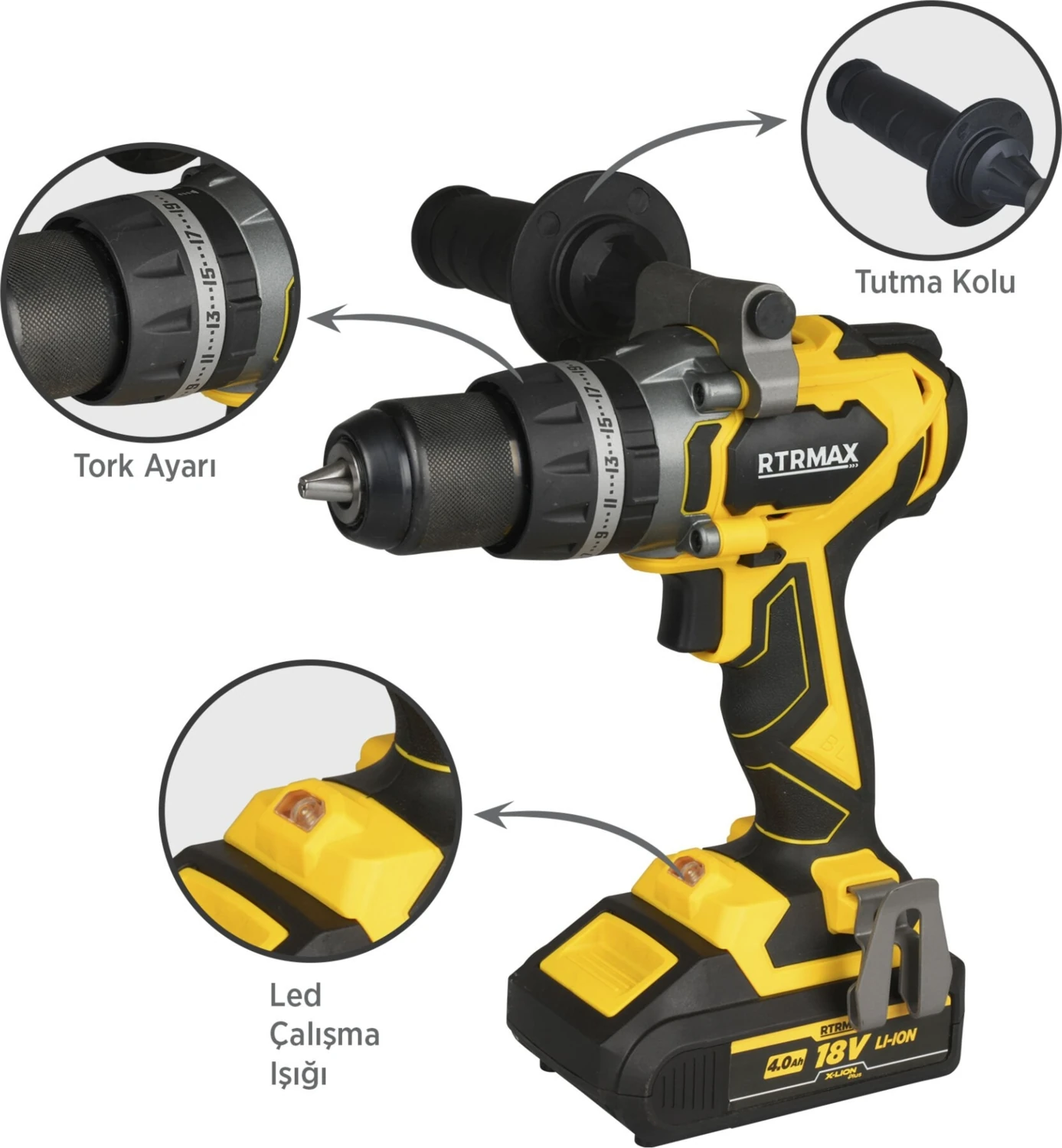 RTX3010 Şarjlı Darbeli Matkap Kömürsüz 70 Nm 2x4 Ah Plus Çift Akü X-Lion - Akü Dahil