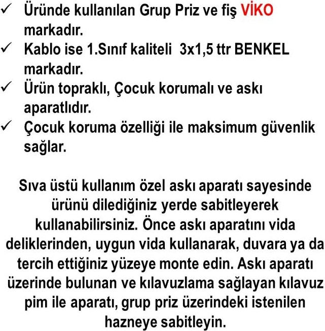 Ekonomik 3'lü Grup Priz Topraklı Çocuk Korumalı 8 Metre