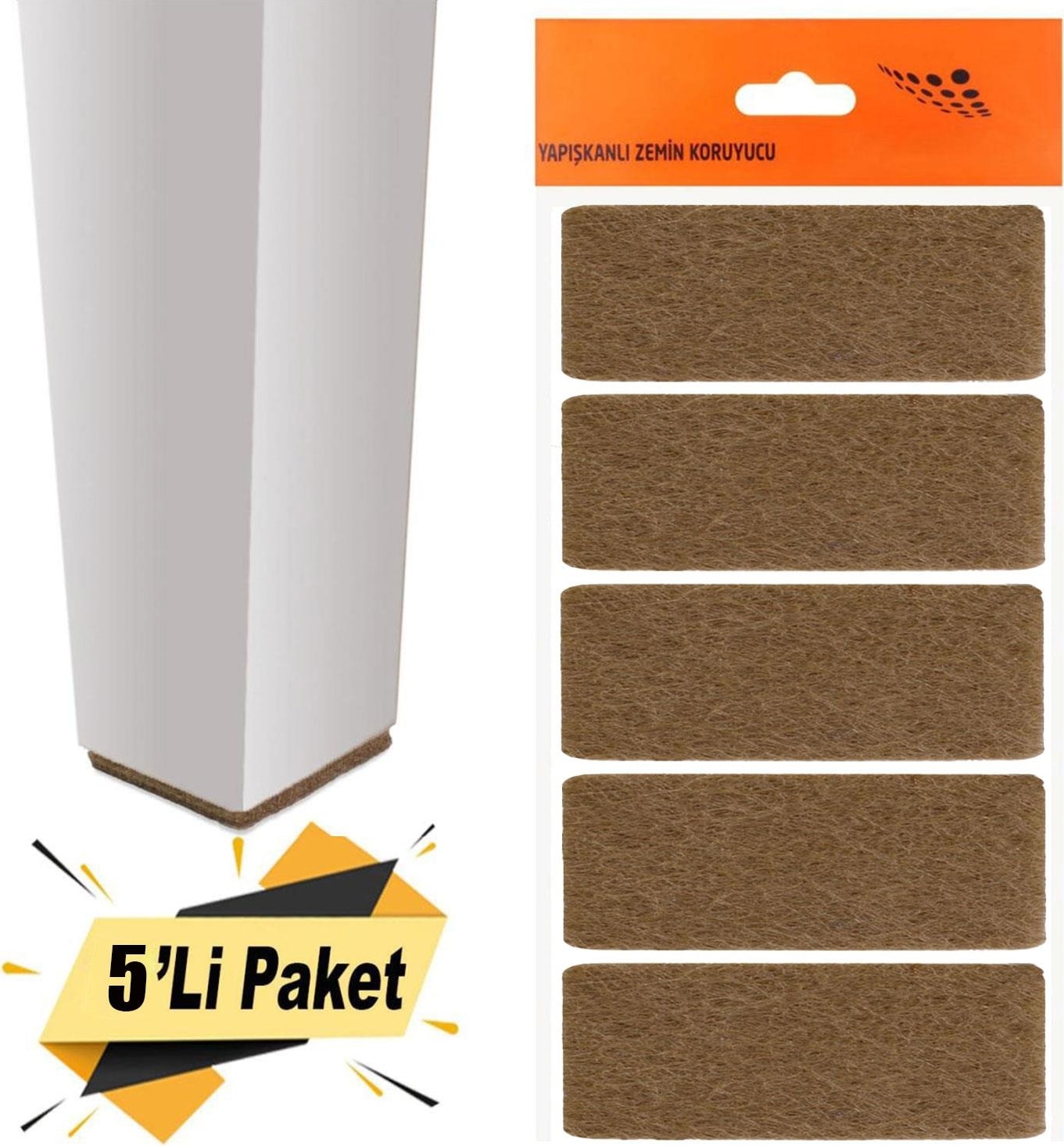 Yapışkanlı Mobilya Masa Sandalye Parke Zemin Ayak Koruyucu Kaydırmaz Keçesi 40x90 Mm (5'Lİ PAKET)