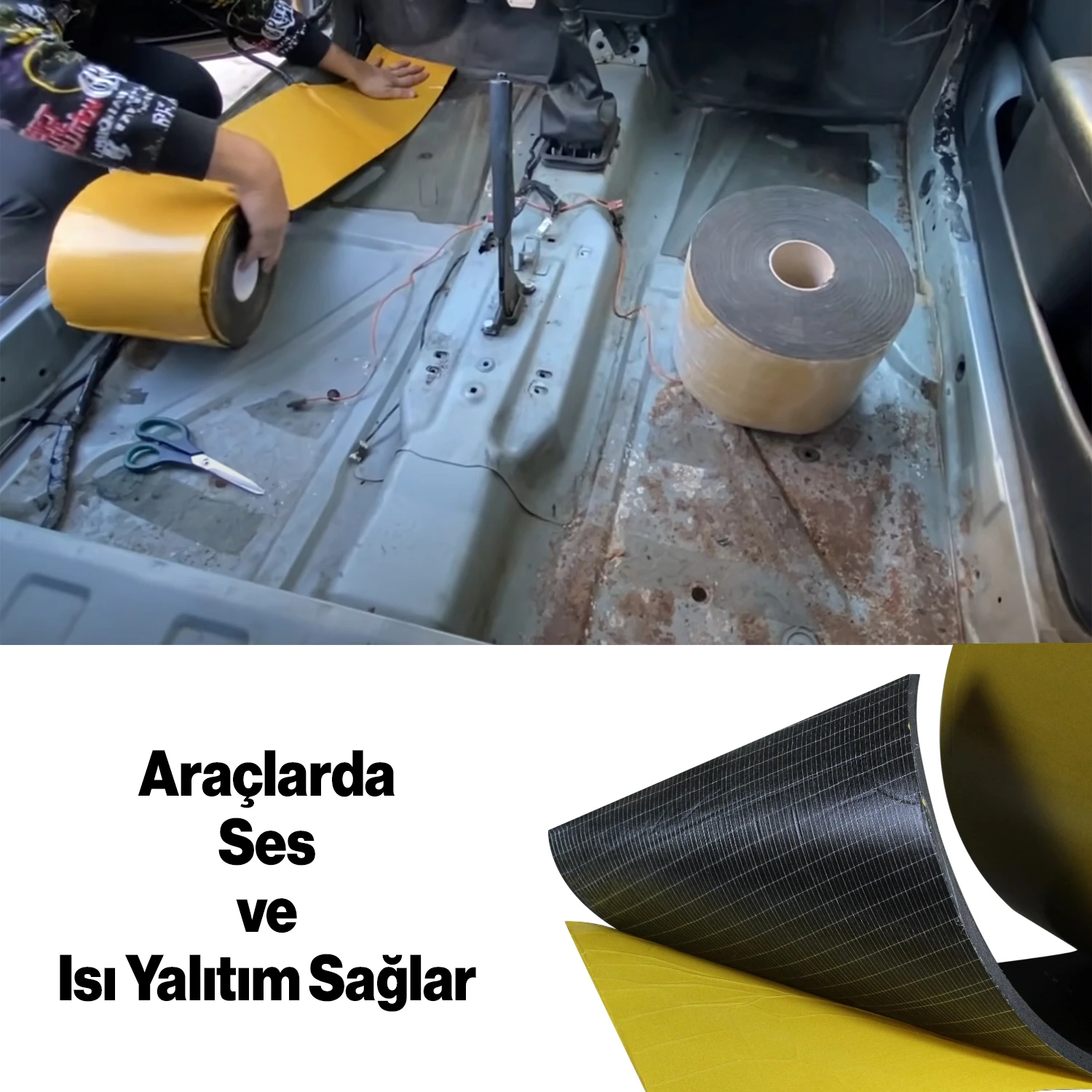 Yapışkanlı (5 MM EN:20 CM X 1 MT) Oto Araç Motor Ses Isı Yalıtım Izolasyon Bandı Kauçuk Sünger