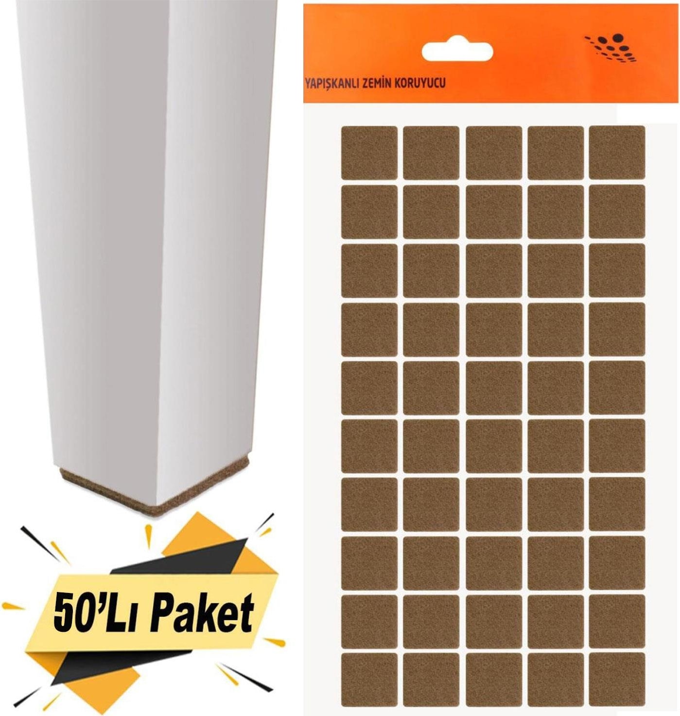 Yapışkanlı Mobilya Masa Sandalye Parke Zemin Ayak Koruyucu Kaydırmaz Keçesi 20x20 Mm (50'Lİ PAKET)
