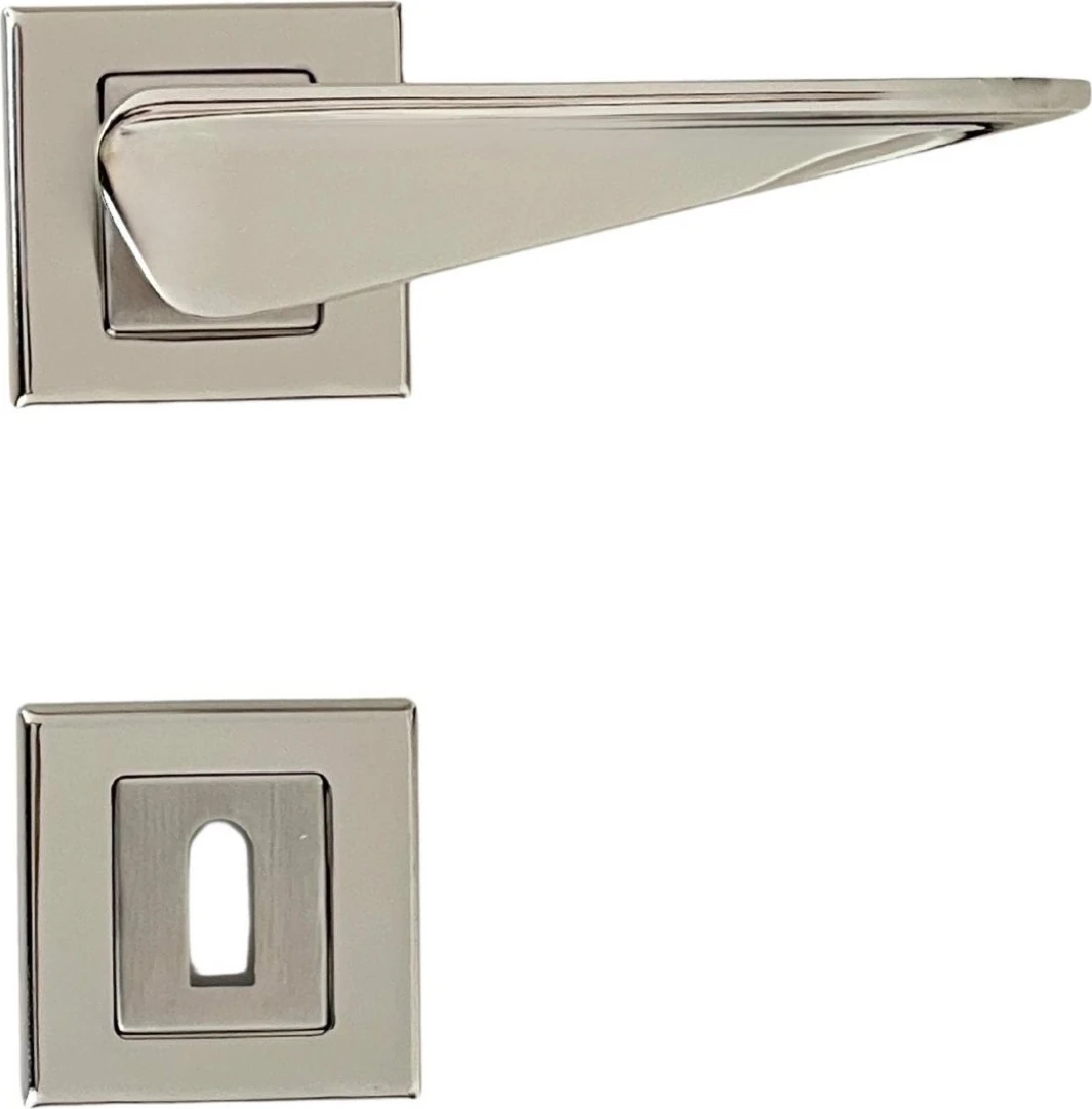 Paslanmaz Çelik Nikel Saten Kare Oda Kapı Kolu Takımı, Parlak ve Şık Tasarım