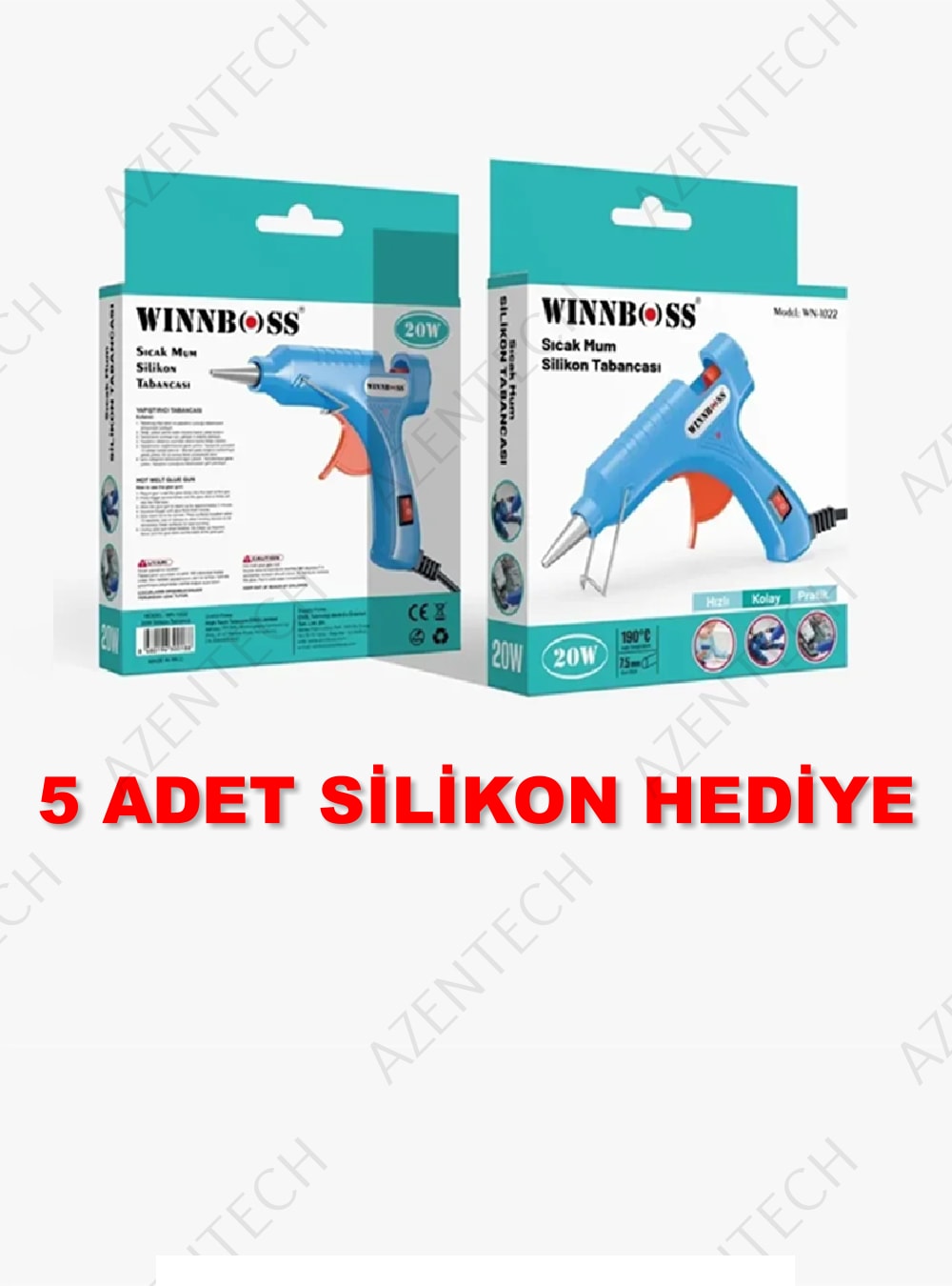Metal Uçlu-Düğmeli-20W-190C 7.5mm Çapında Ince Sıcak Mum Silikon Tabancası+5 Silikon Hediye