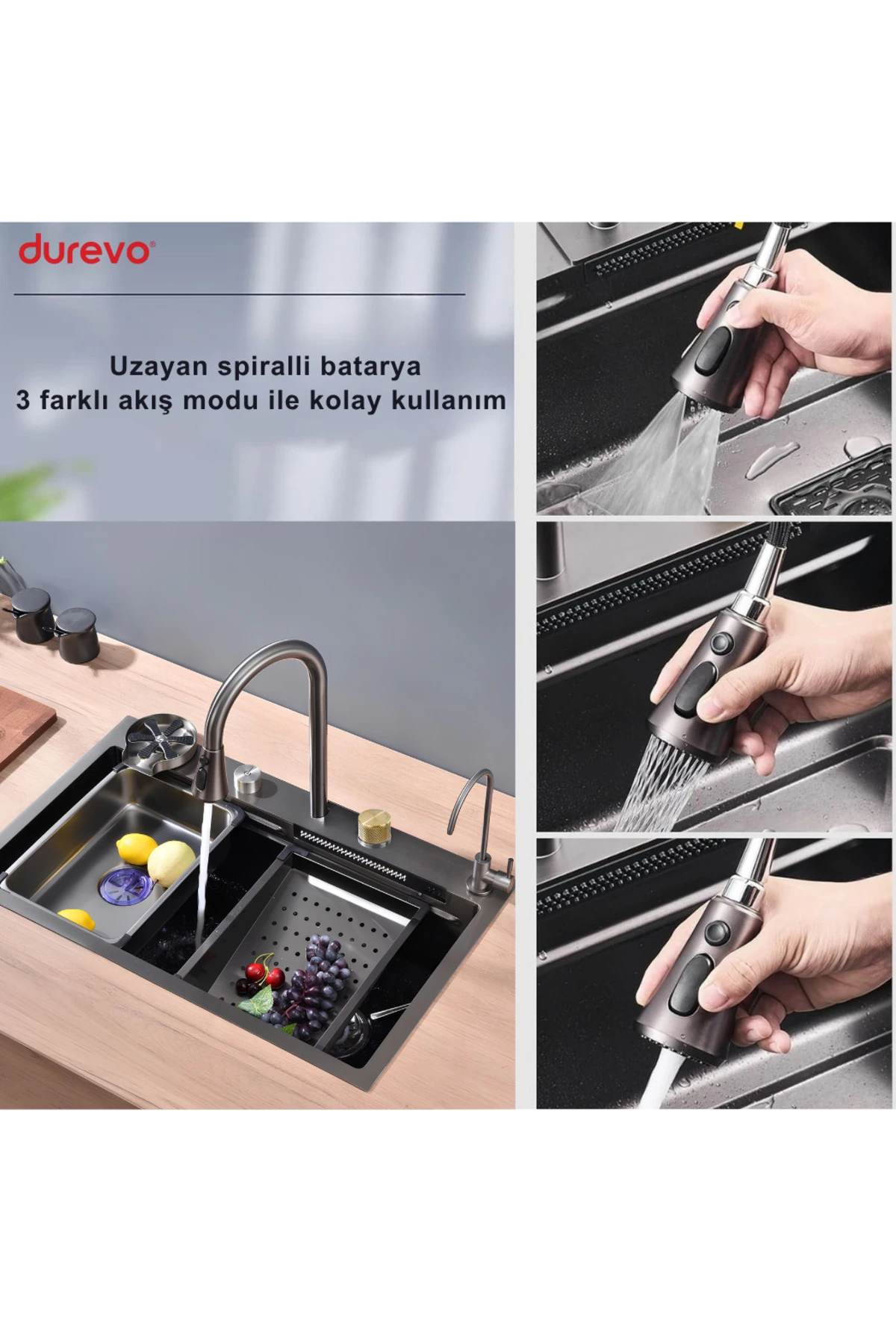 Mutfak Evyesi -Teknolojik Akıllı Eviye Sus304 Paslanmaz Çelik 3 mm Kalınlık PVD yüzey