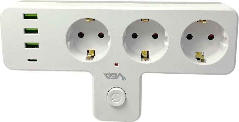 VE-23088 3 Soketli 3xusb+Type-C Çocuk ve Termal Korumalı Anahtarlı Priz